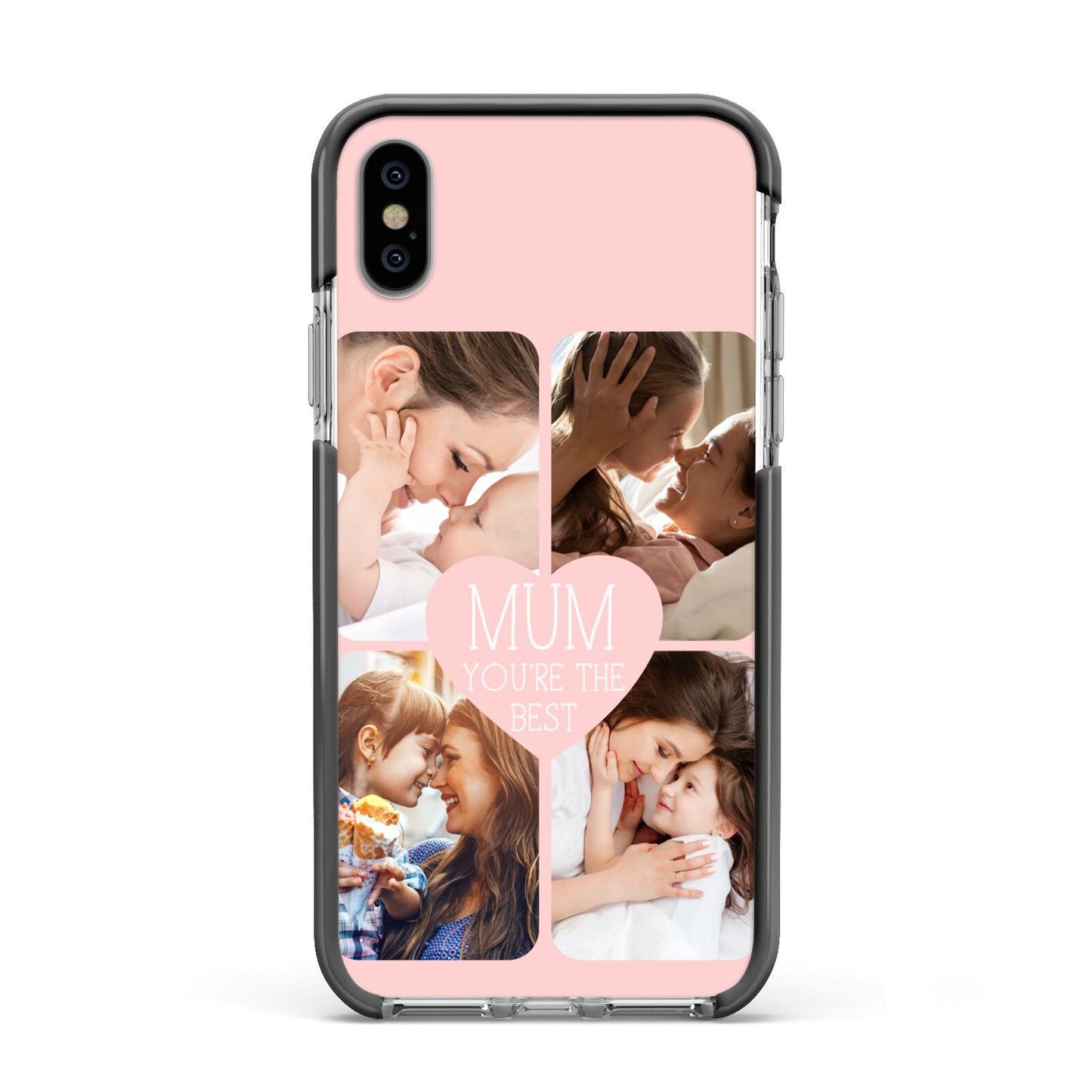 Mothers Day Four Photo Upload Apple iPhone Xs Impact Case Black Edge on Silver Phone