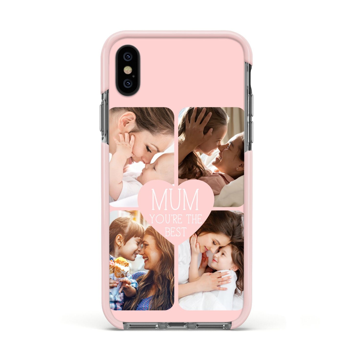 Mothers Day Four Photo Upload Apple iPhone Xs Impact Case Pink Edge on Black Phone