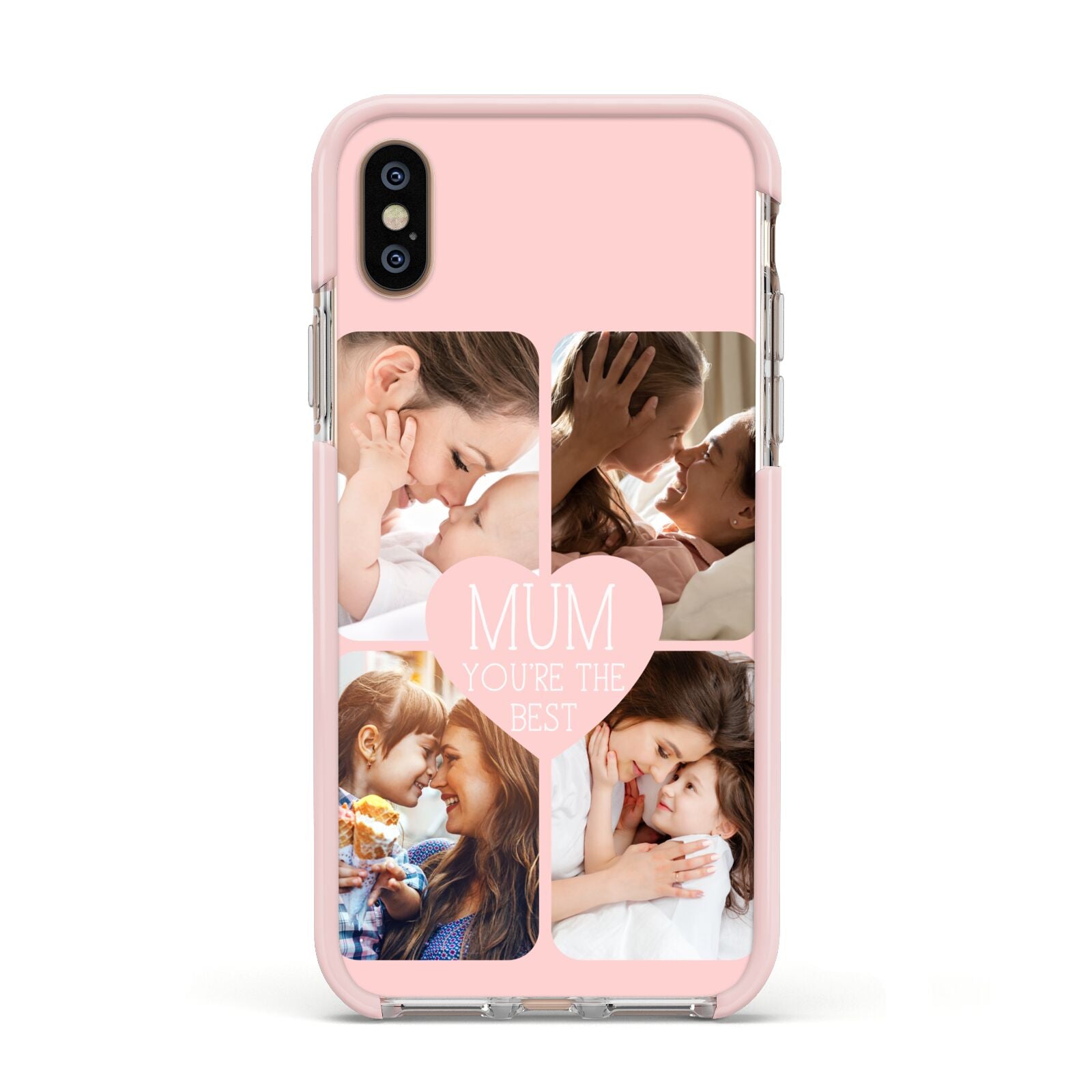 Mothers Day Four Photo Upload Apple iPhone Xs Impact Case Pink Edge on Gold Phone