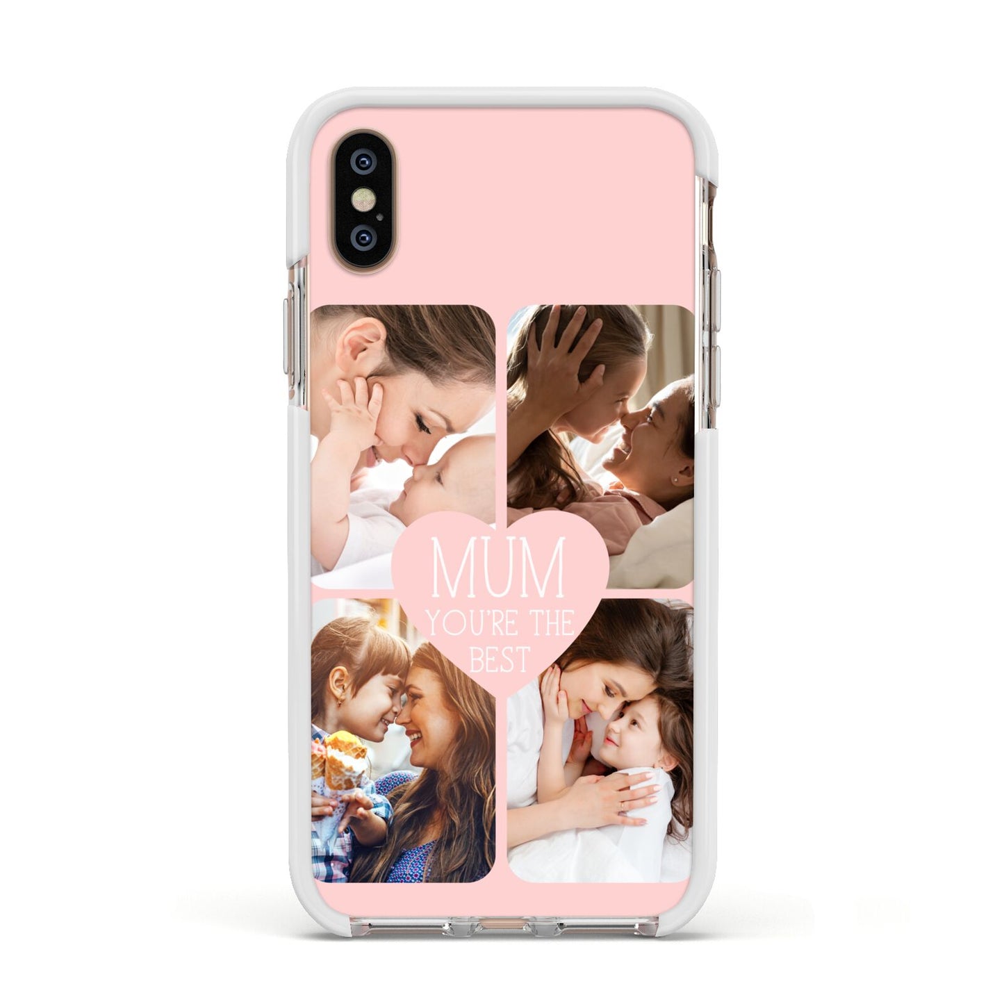 Mothers Day Four Photo Upload Apple iPhone Xs Impact Case White Edge on Gold Phone