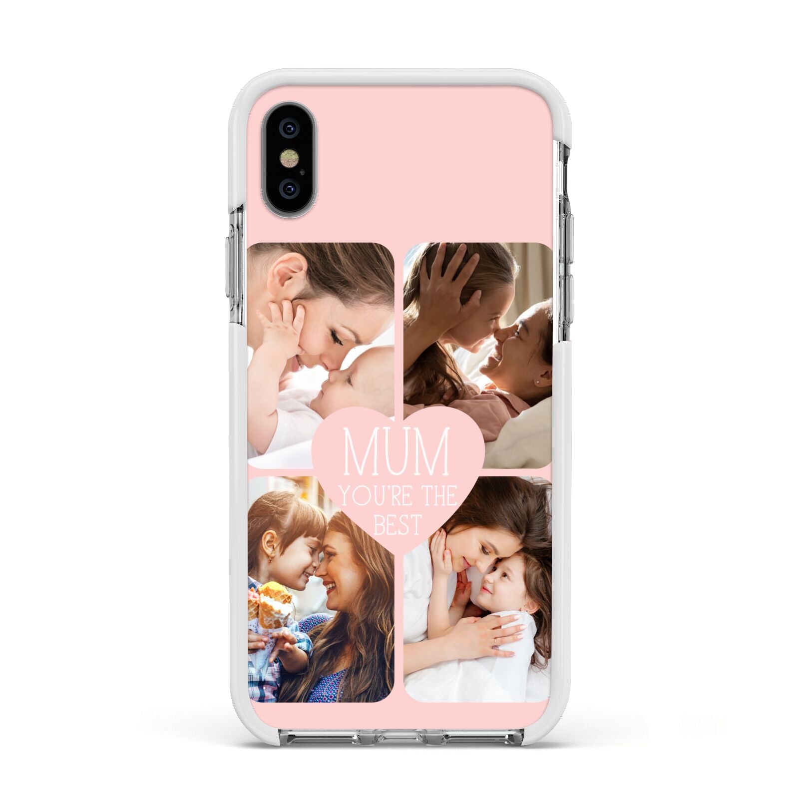 Mothers Day Four Photo Upload Apple iPhone Xs Impact Case White Edge on Silver Phone