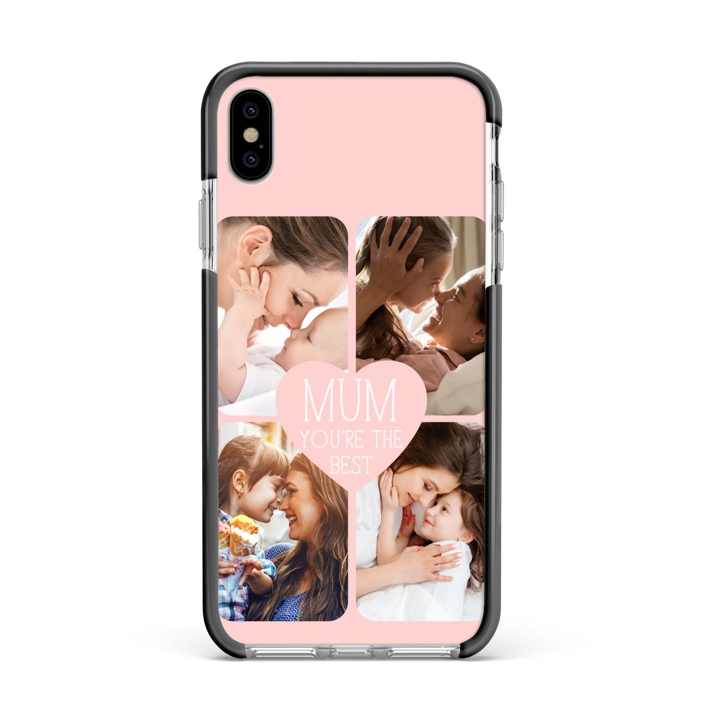 Mothers Day Four Photo Upload Apple iPhone Xs Max Impact Case Black Edge on Silver Phone