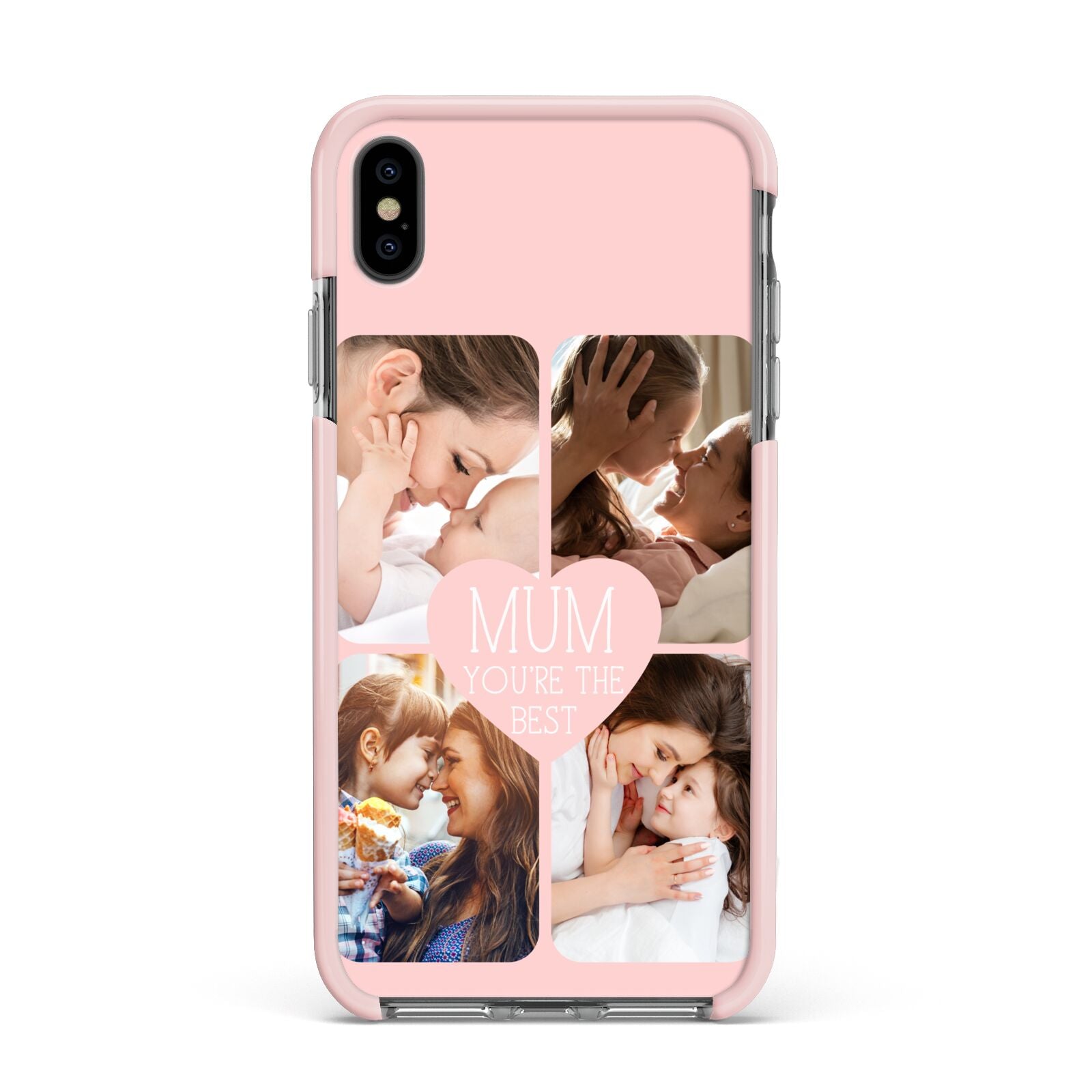 Mothers Day Four Photo Upload Apple iPhone Xs Max Impact Case Pink Edge on Black Phone