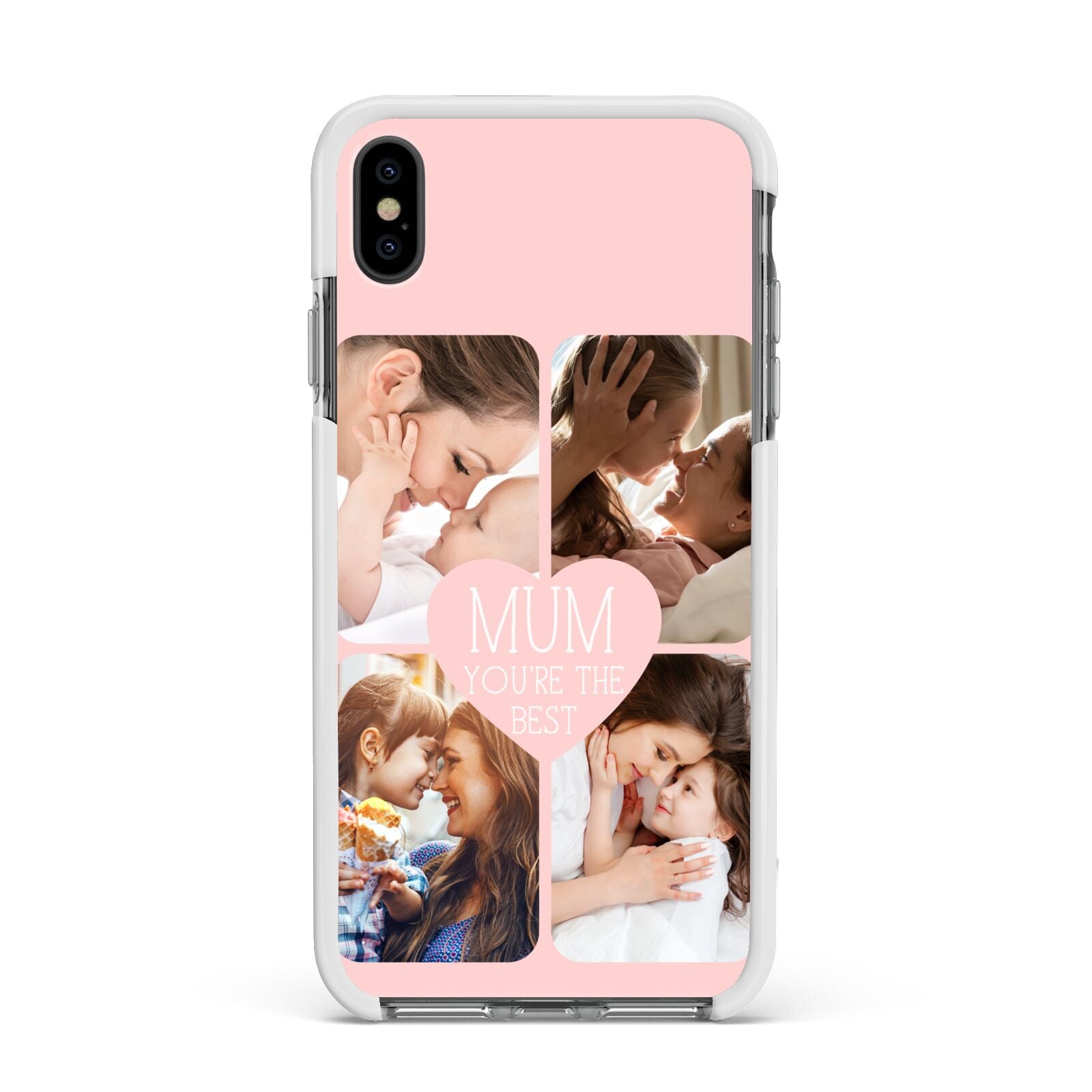Mothers Day Four Photo Upload Apple iPhone Xs Max Impact Case White Edge on Black Phone