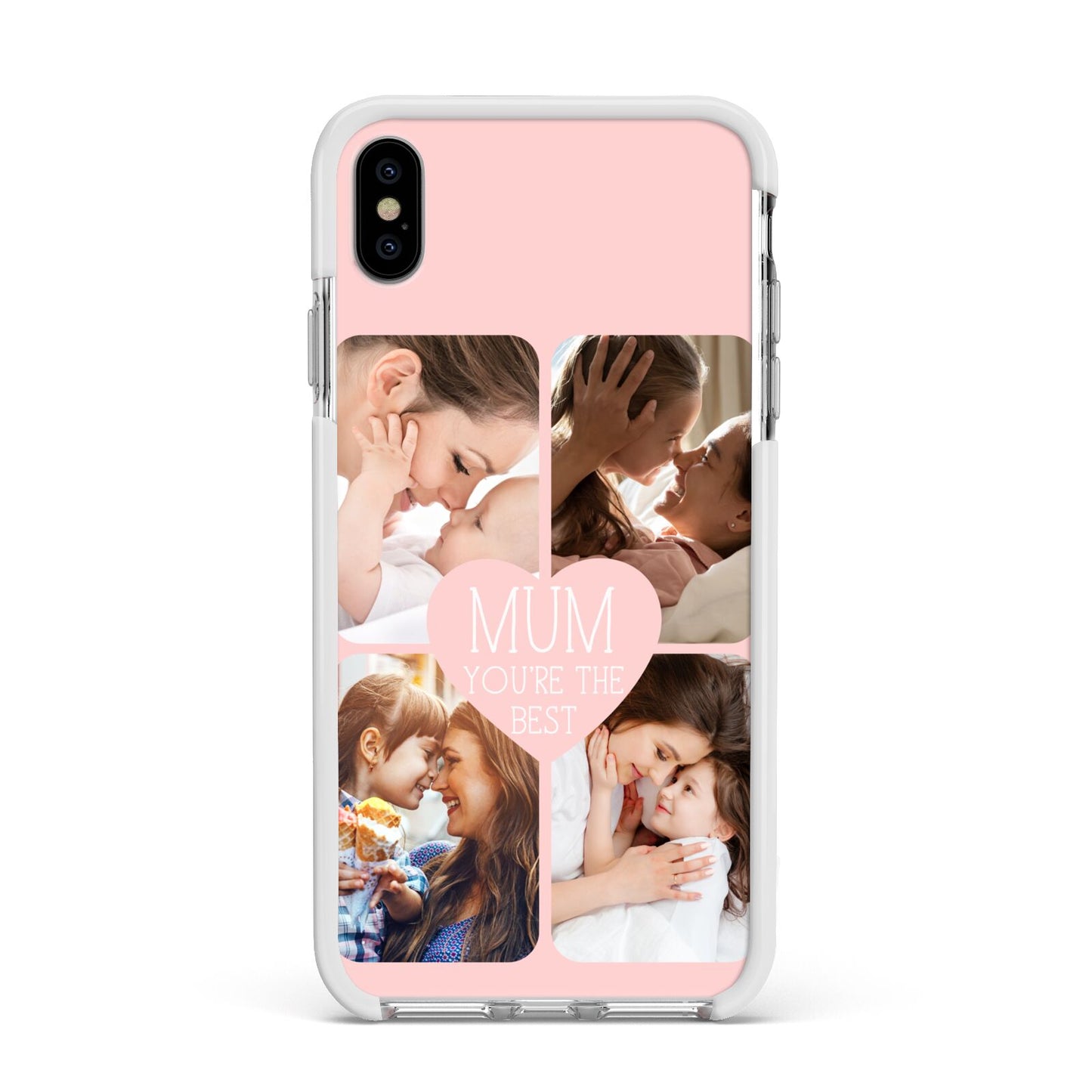 Mothers Day Four Photo Upload Apple iPhone Xs Max Impact Case White Edge on Silver Phone