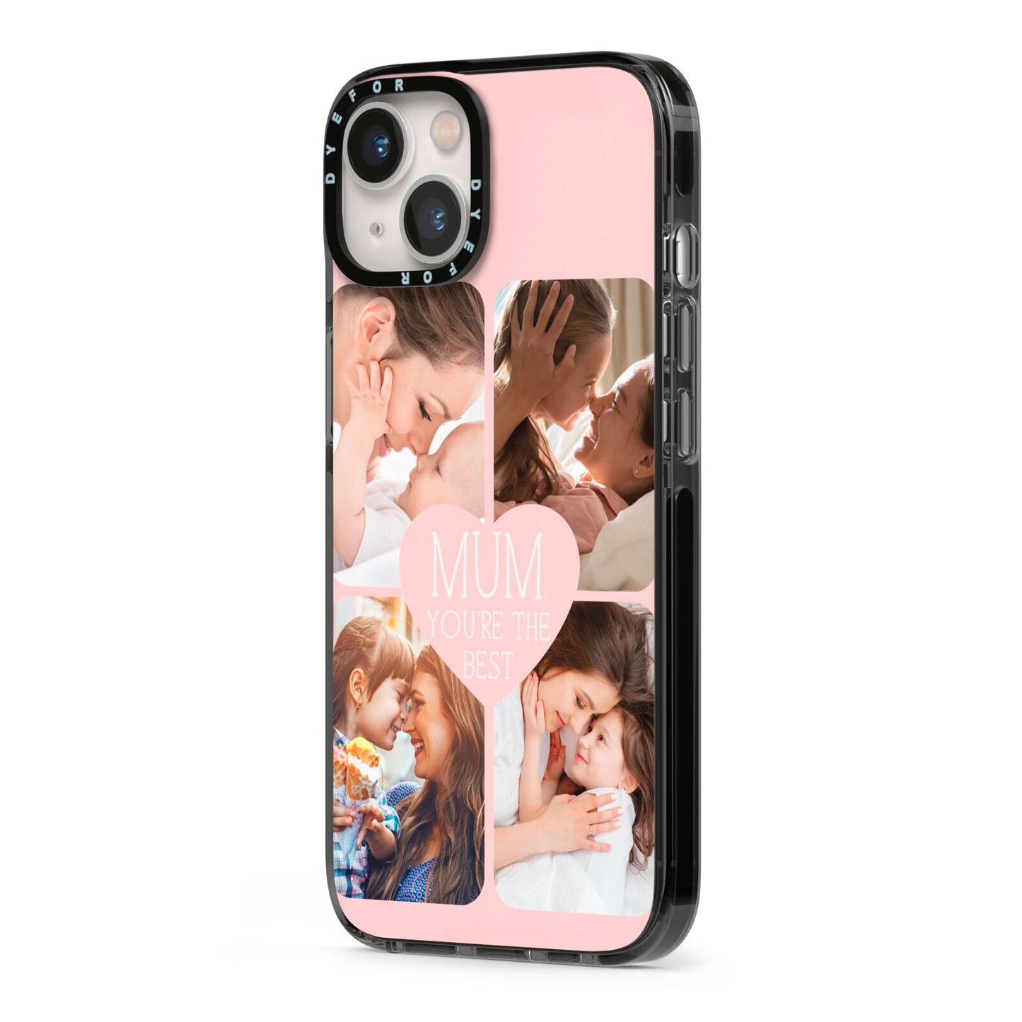 Mothers Day Four Photo Upload iPhone 13 Black Impact Case Side Angle on Silver phone