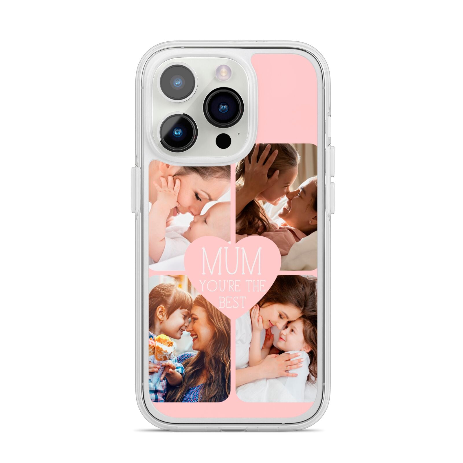 Mothers Day Four Photo Upload iPhone 14 Pro Clear Tough Case Silver