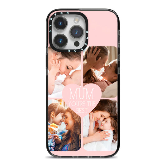 Mothers Day Four Photo Upload iPhone 14 Pro Max Black Impact Case on Silver phone