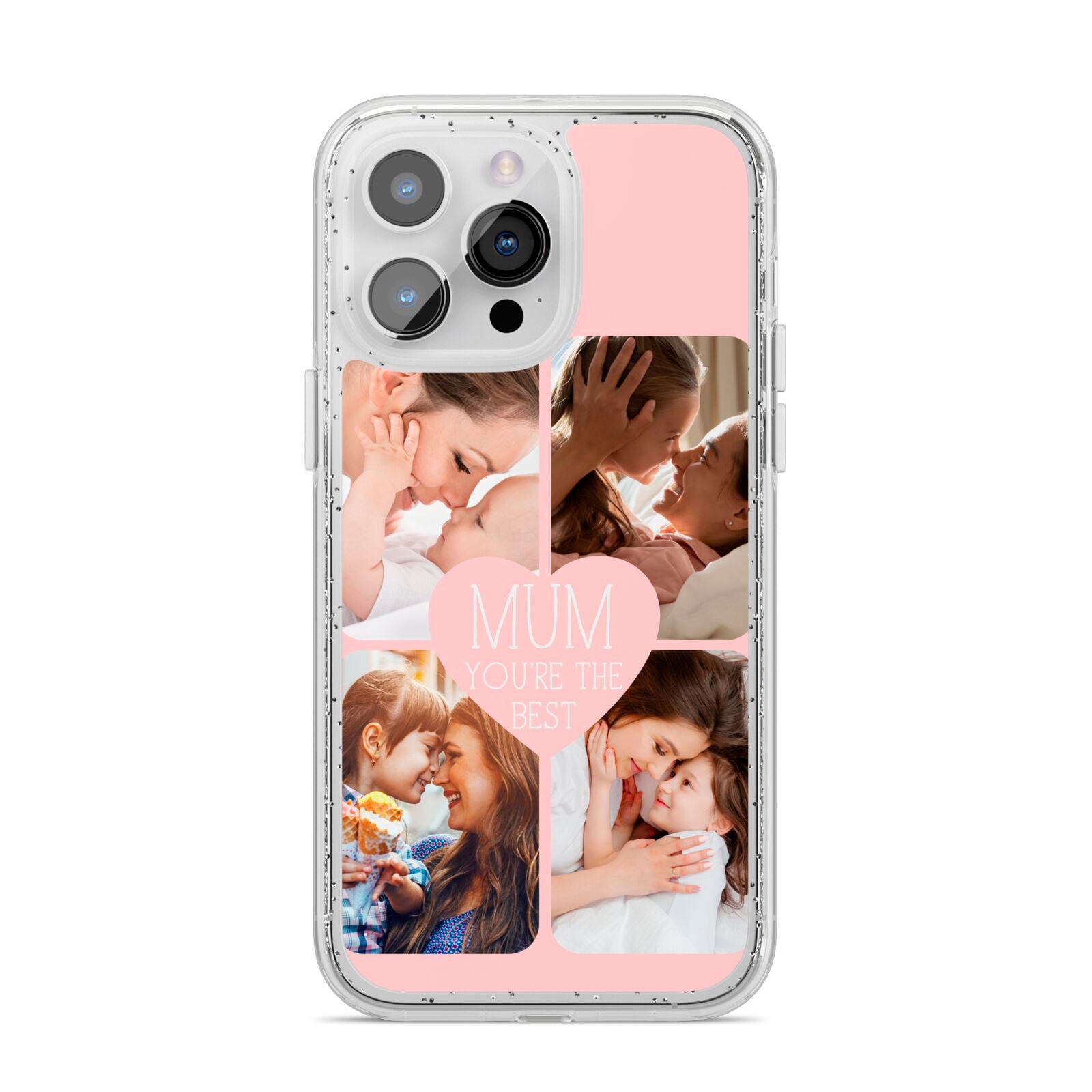 Mothers Day Four Photo Upload iPhone 14 Pro Max Glitter Tough Case Silver