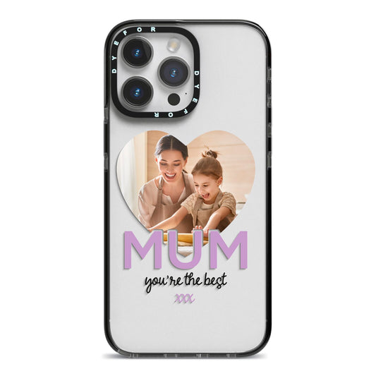 Mothers Day Heart Photo iPhone 14 Pro Max Black Impact Case on Silver phone