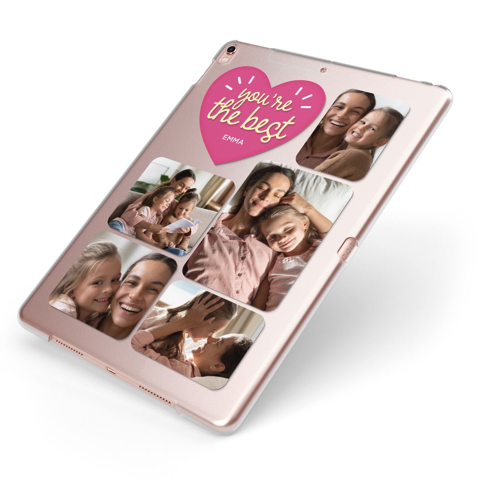 Mothers Day Multi Photo Strip Apple iPad Case on Rose Gold iPad Side View