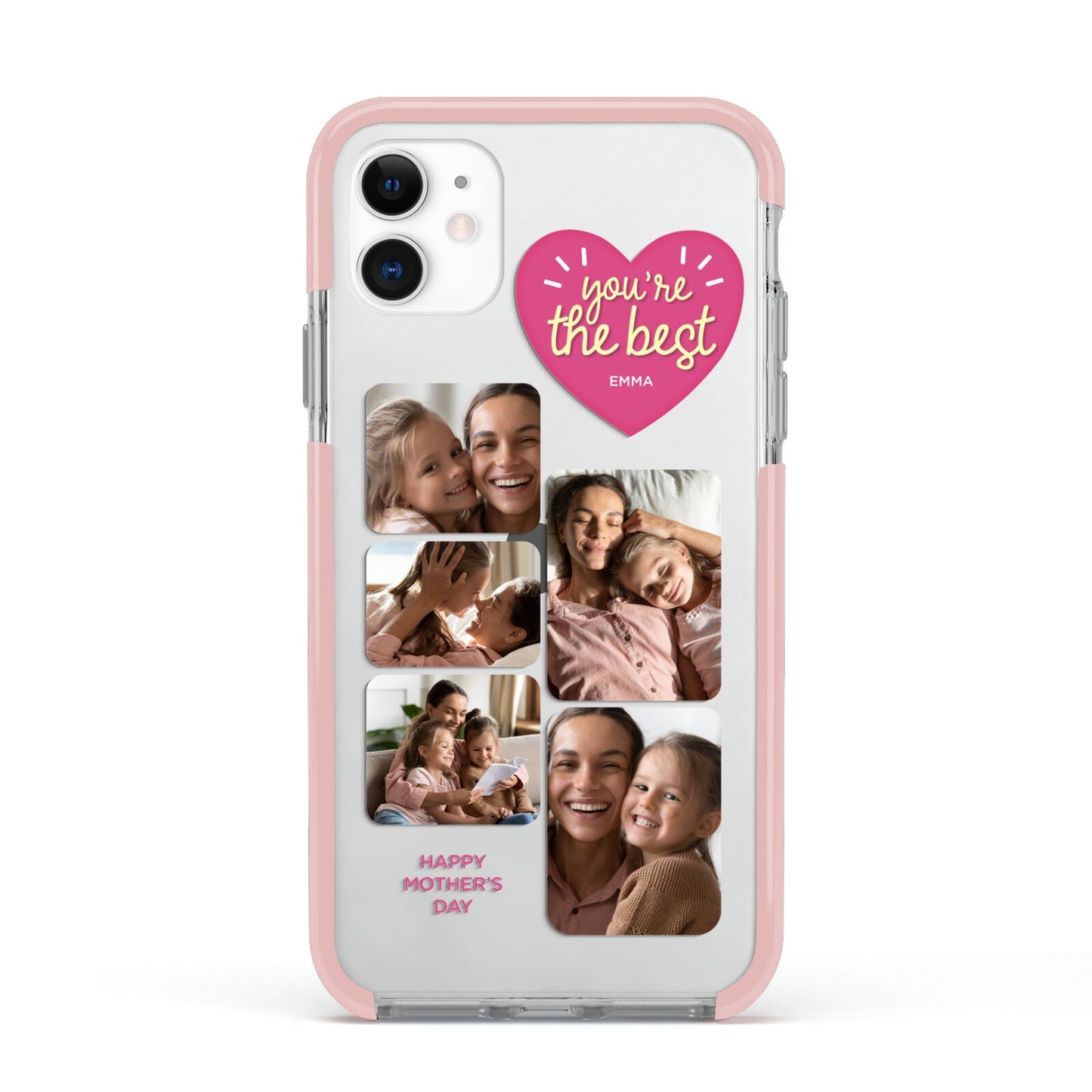 Mothers Day Multi Photo Strip Apple iPhone 11 in White with Pink Impact Case