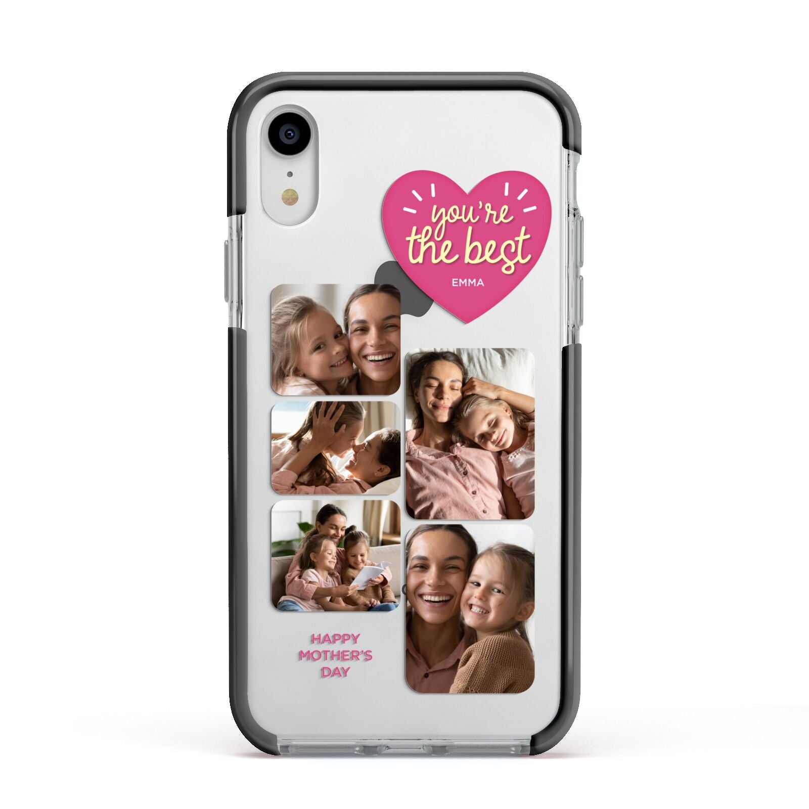 Mothers Day Multi Photo Strip Apple iPhone XR Impact Case Black Edge on Silver Phone