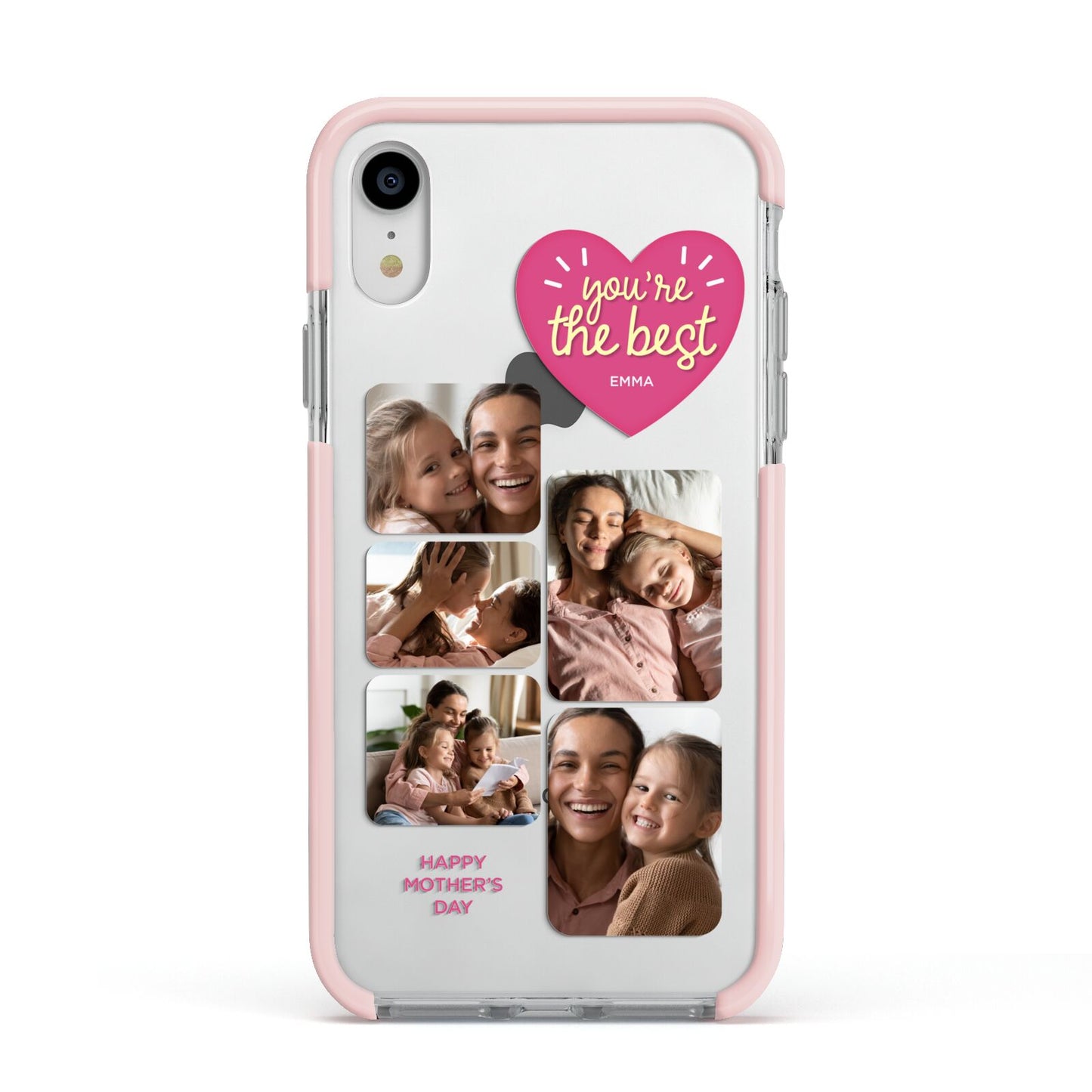 Mothers Day Multi Photo Strip Apple iPhone XR Impact Case Pink Edge on Silver Phone