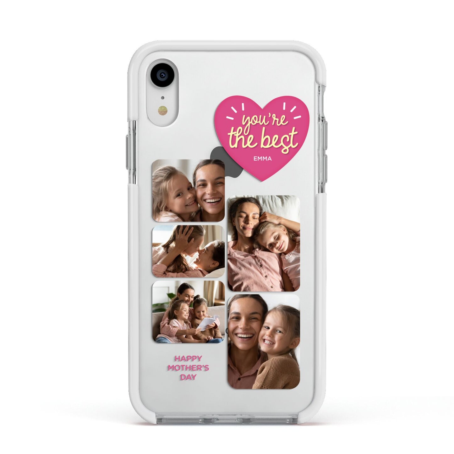 Mothers Day Multi Photo Strip Apple iPhone XR Impact Case White Edge on Silver Phone