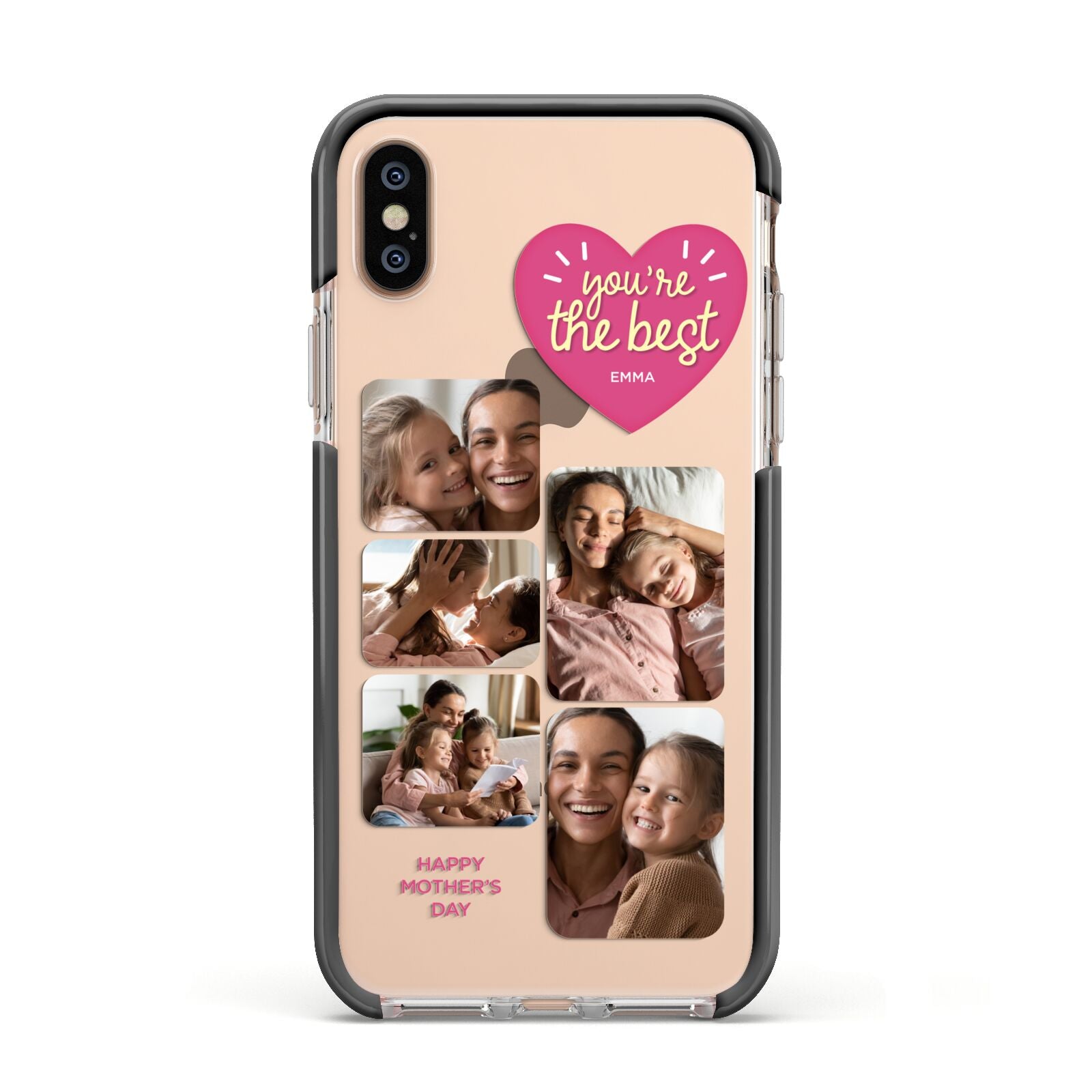 Mothers Day Multi Photo Strip Apple iPhone Xs Impact Case Black Edge on Gold Phone