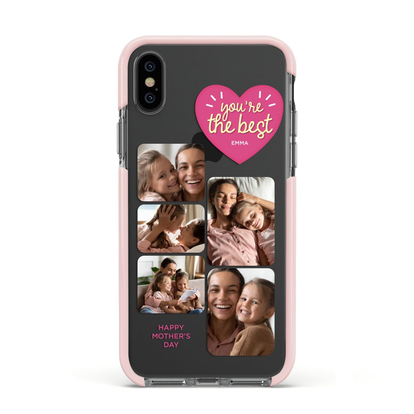 Mothers Day Multi Photo Strip Apple iPhone Xs Impact Case Pink Edge on Black Phone