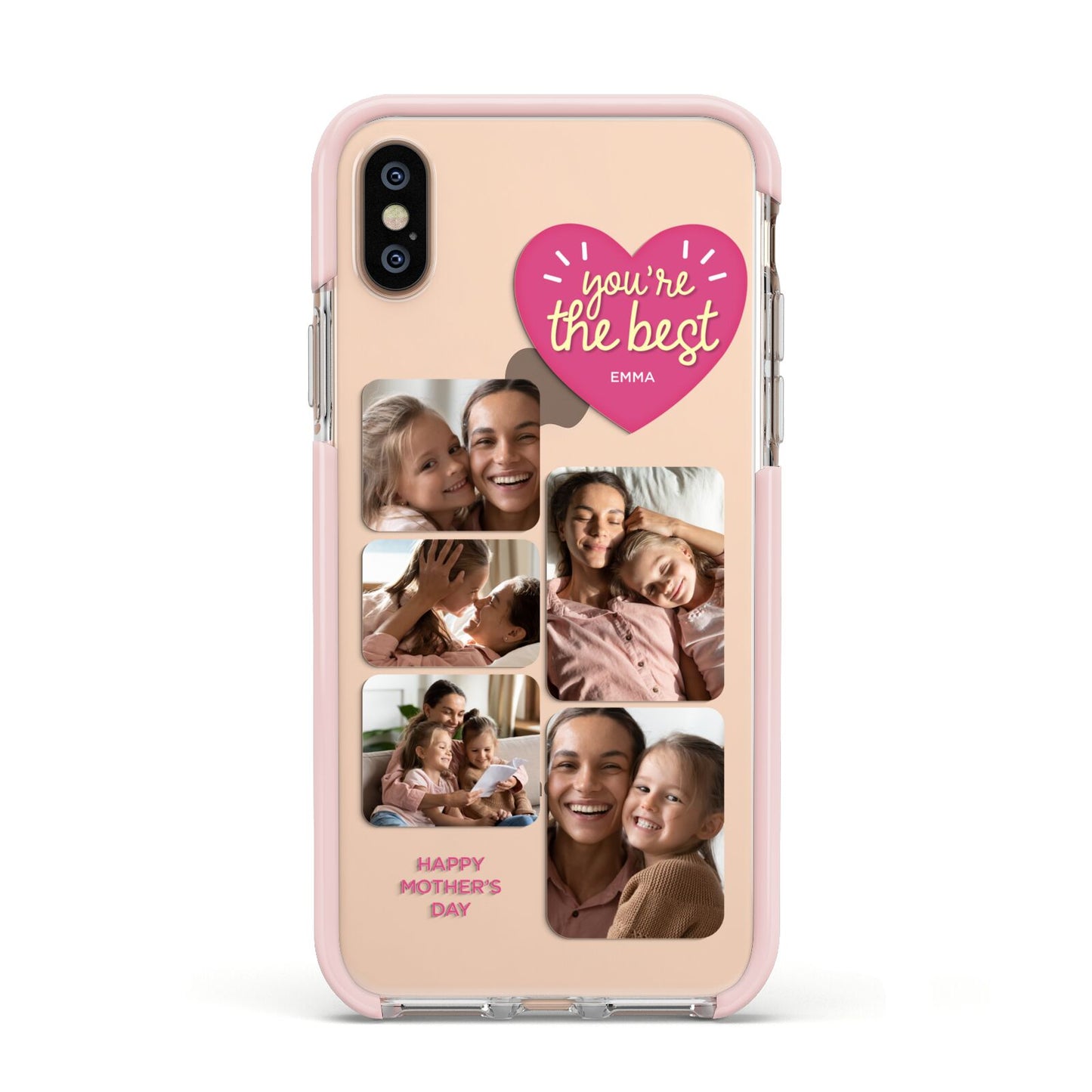 Mothers Day Multi Photo Strip Apple iPhone Xs Impact Case Pink Edge on Gold Phone