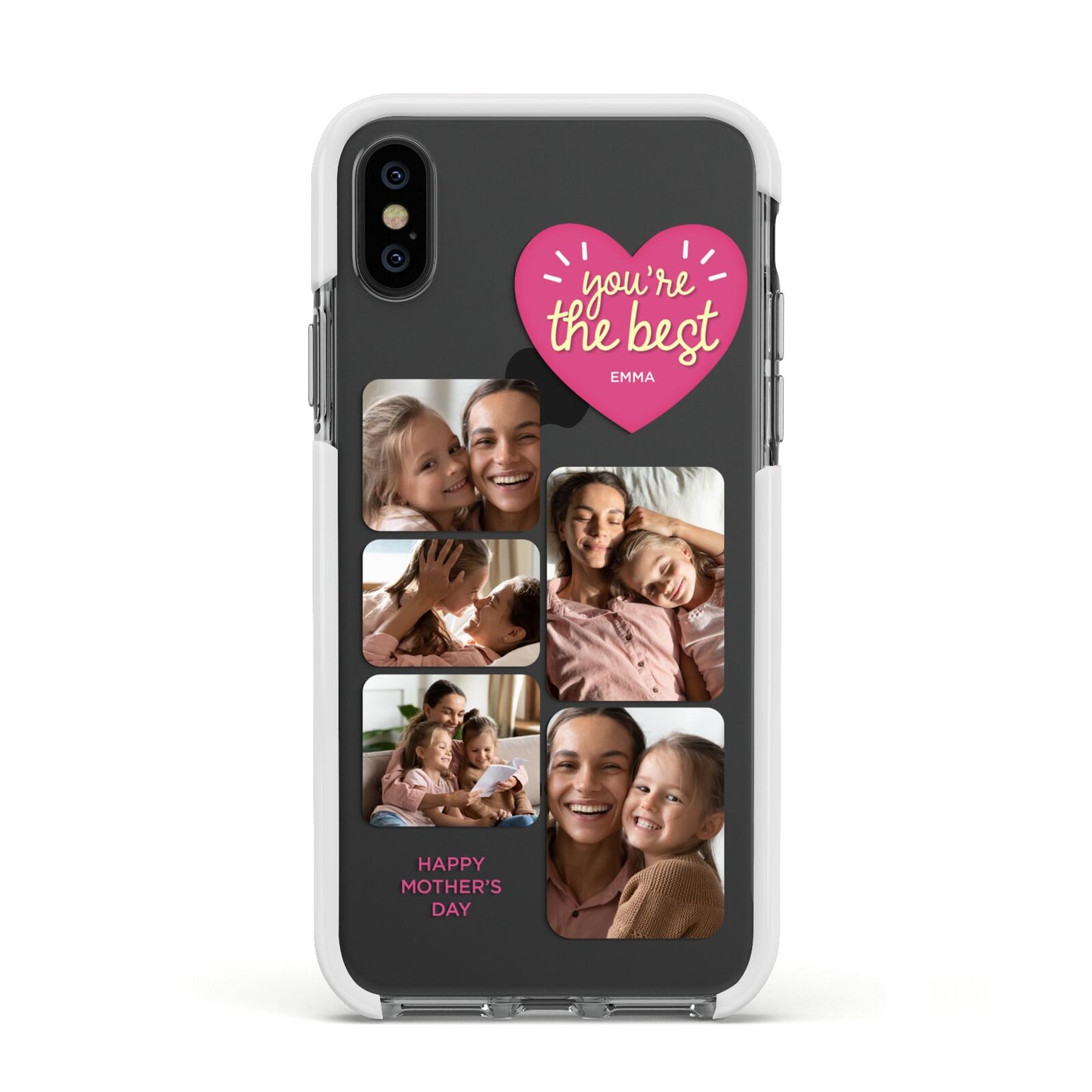 Mothers Day Multi Photo Strip Apple iPhone Xs Impact Case White Edge on Black Phone