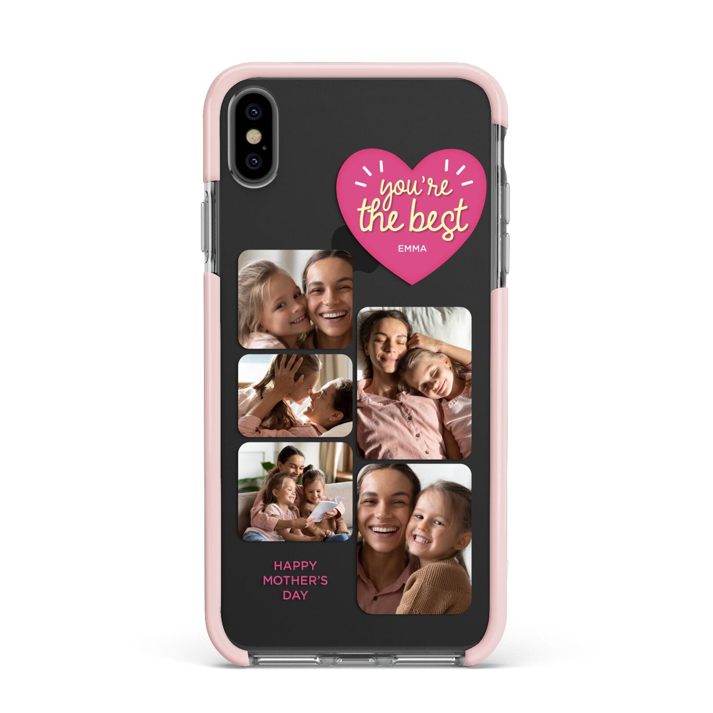 Mothers Day Multi Photo Strip Apple iPhone Xs Max Impact Case Pink Edge on Black Phone