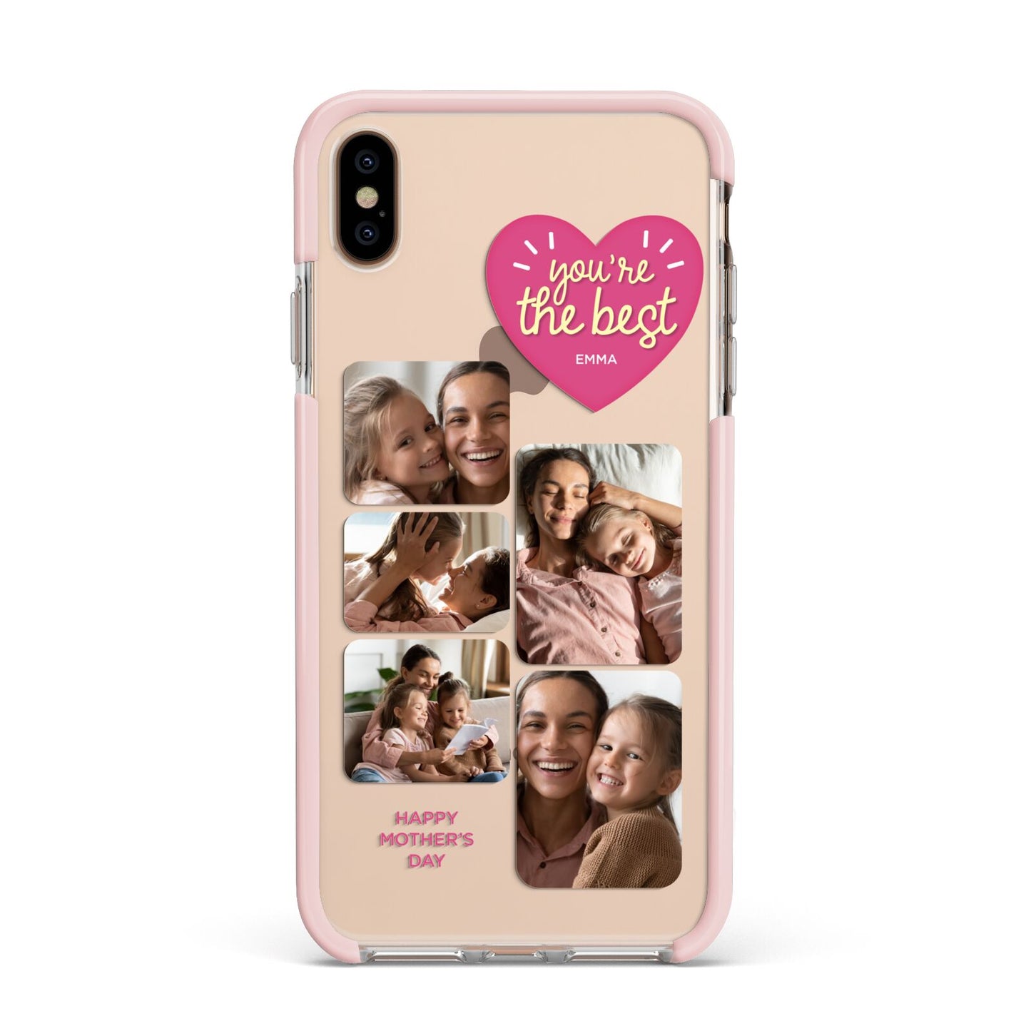 Mothers Day Multi Photo Strip Apple iPhone Xs Max Impact Case Pink Edge on Gold Phone