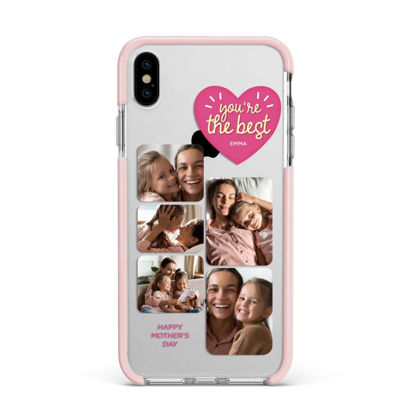 Mothers Day Multi Photo Strip Apple iPhone Xs Max Impact Case Pink Edge on Silver Phone