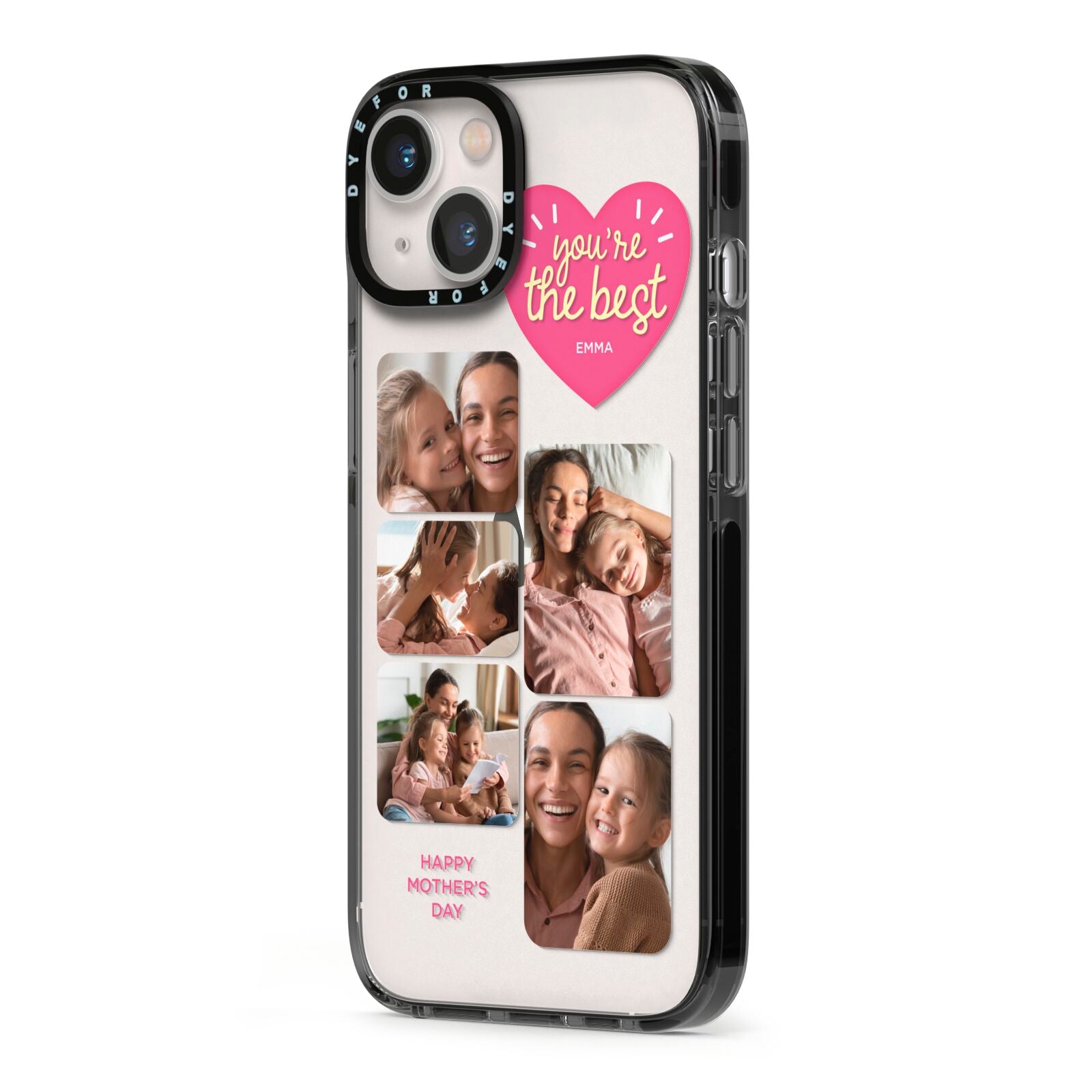Mothers Day Multi Photo Strip iPhone 13 Black Impact Case Side Angle on Silver phone