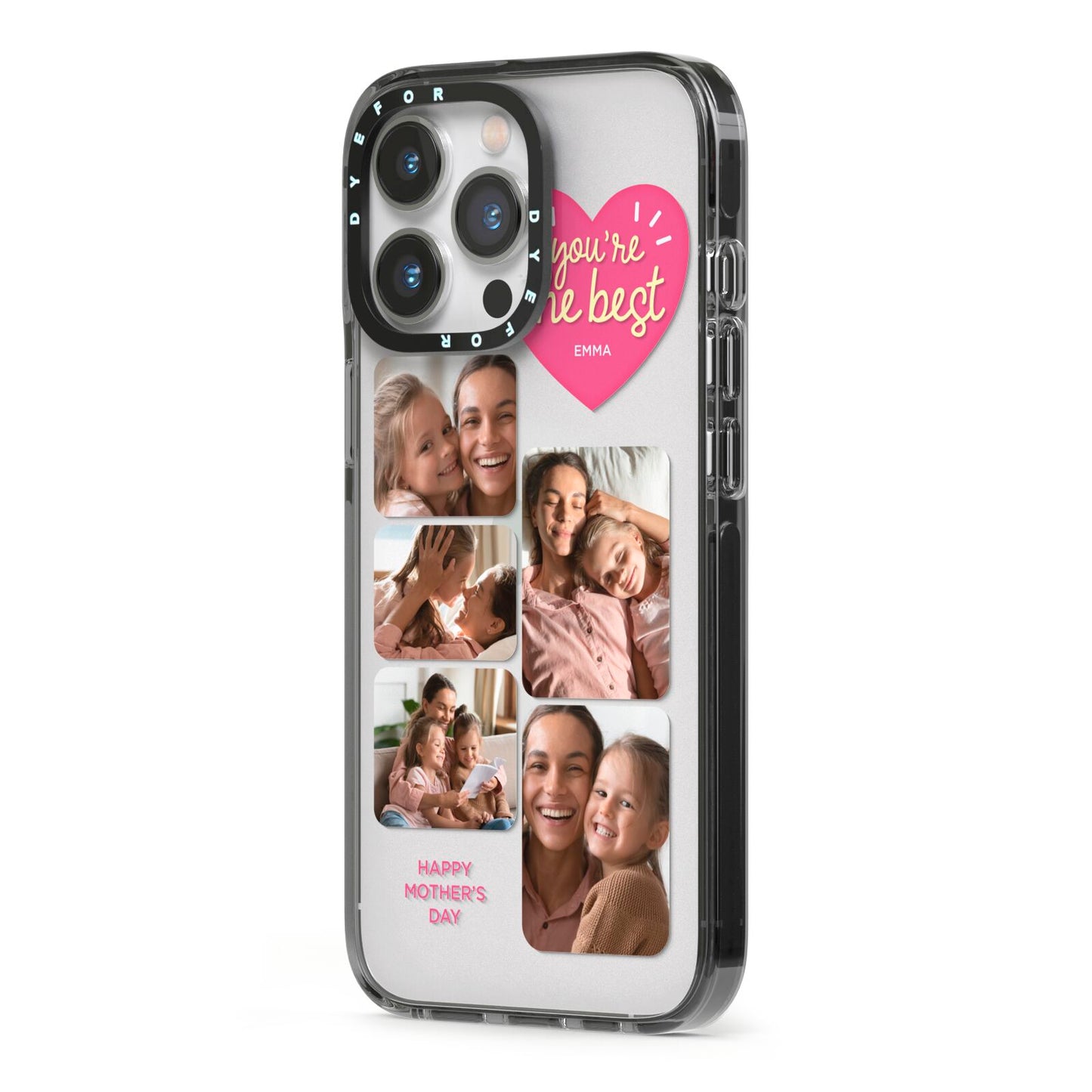 Mothers Day Multi Photo Strip iPhone 13 Pro Black Impact Case Side Angle on Silver phone