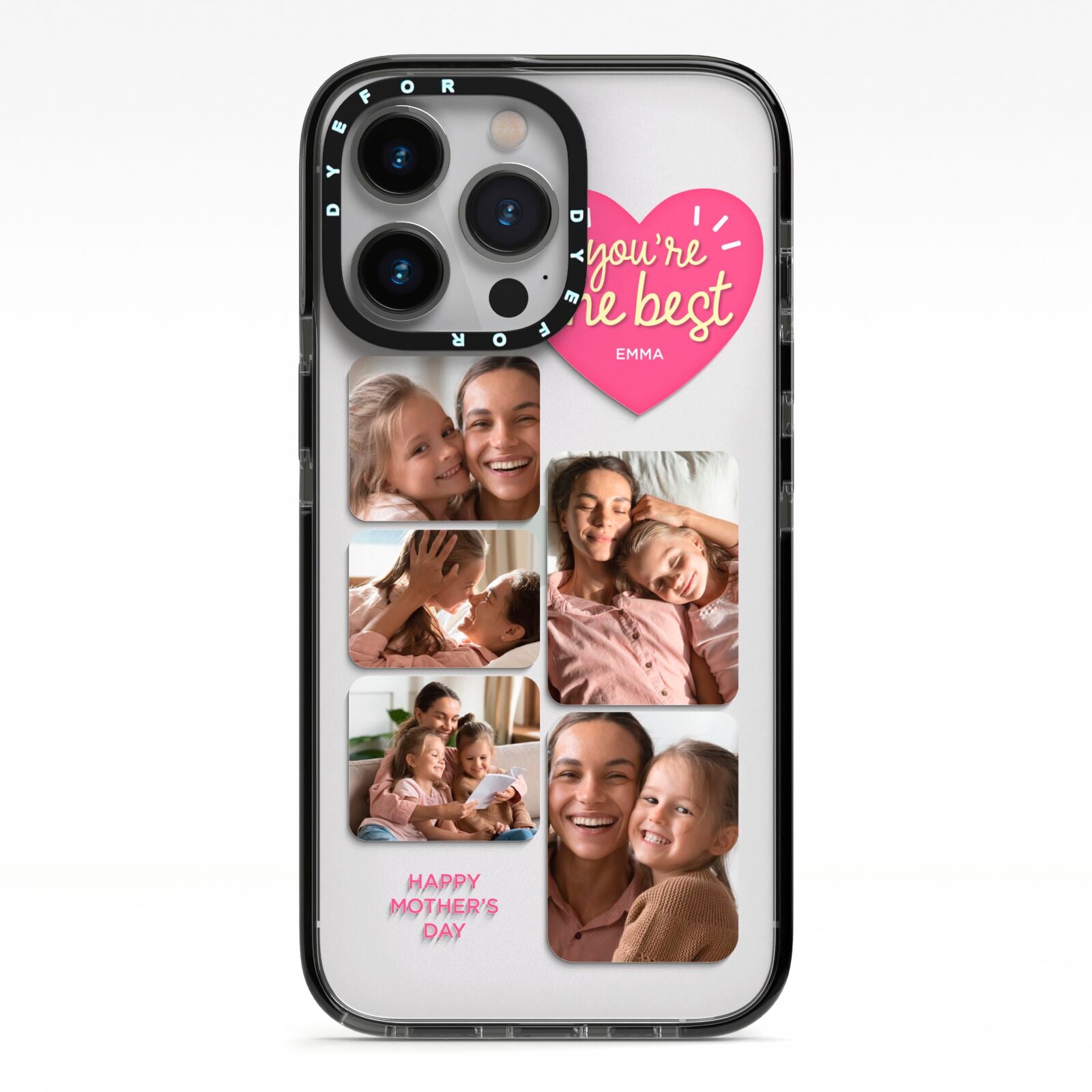 Mothers Day Multi Photo Strip iPhone 13 Pro Black Impact Case on Silver phone