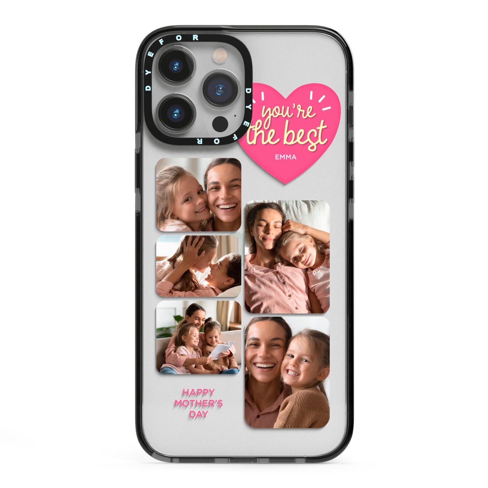 Mothers Day Multi Photo Strip iPhone 13 Pro Max Black Impact Case on Silver phone