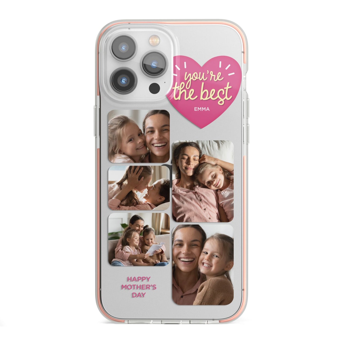 Mothers Day Multi Photo Strip iPhone 13 Pro Max TPU Impact Case with Pink Edges