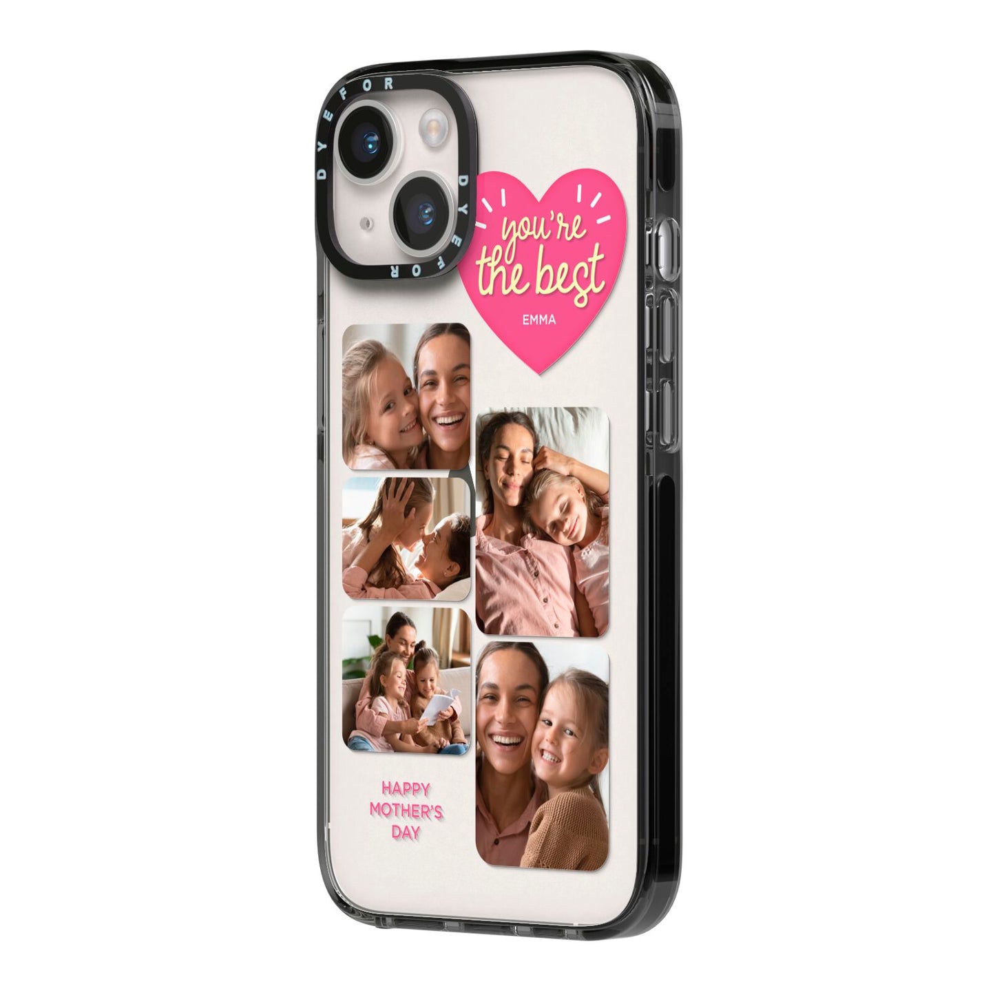 Mothers Day Multi Photo Strip iPhone 14 Black Impact Case Side Angle on Silver phone