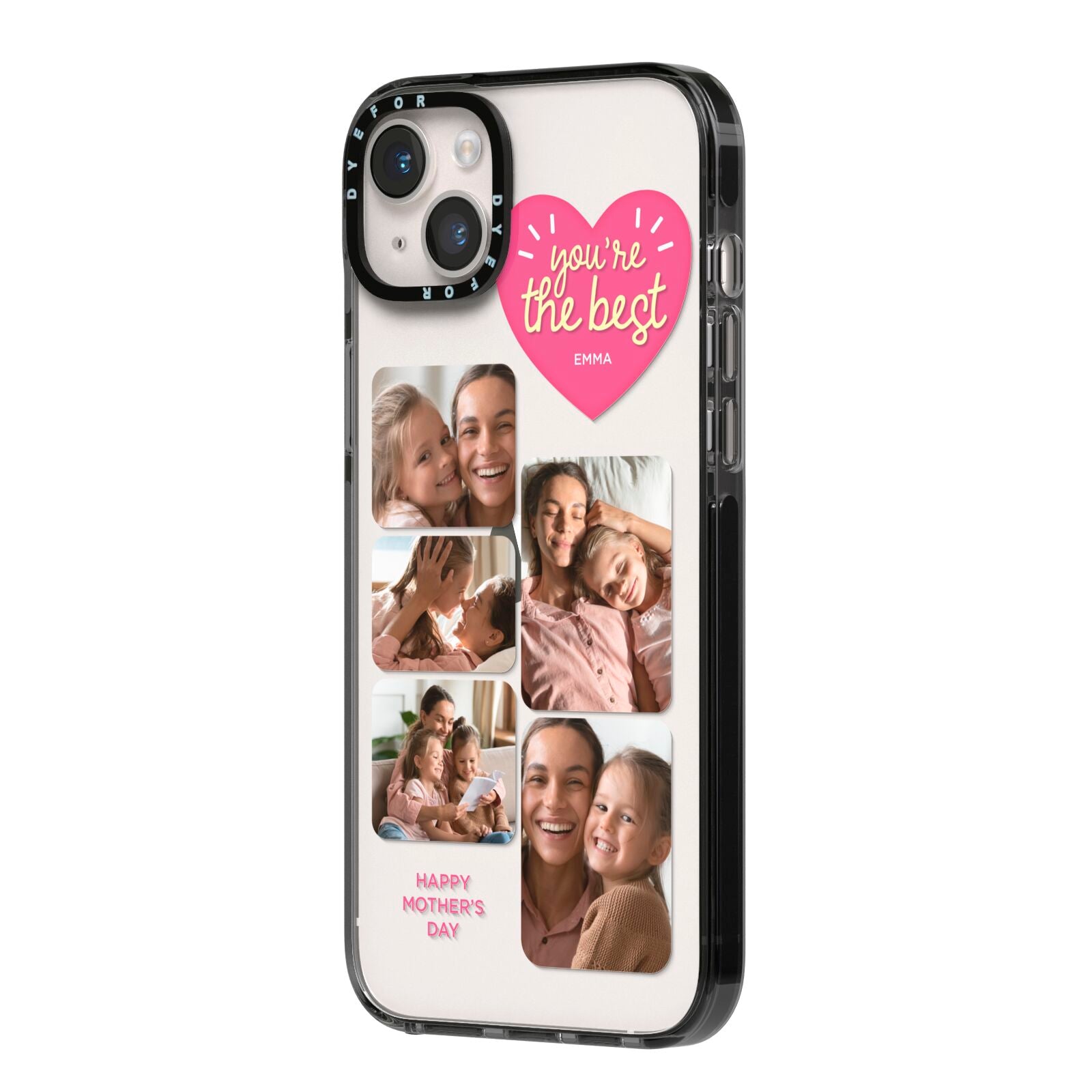 Mothers Day Multi Photo Strip iPhone 14 Plus Black Impact Case Side Angle on Silver phone