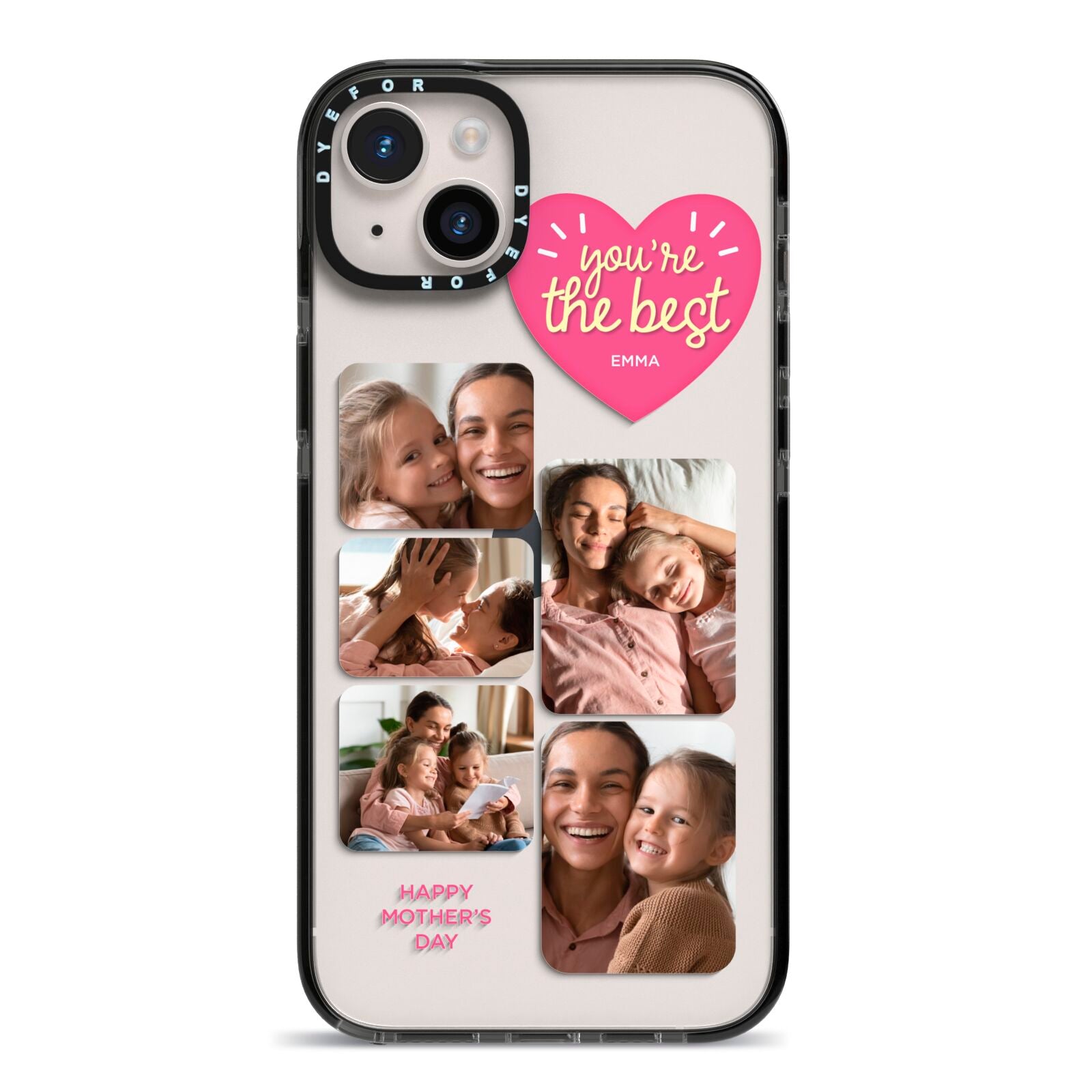 Mothers Day Multi Photo Strip iPhone 14 Plus Black Impact Case on Silver phone