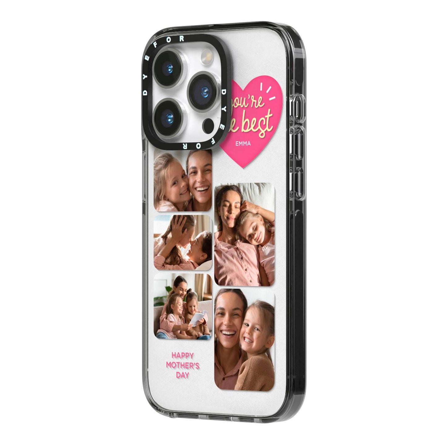 Mothers Day Multi Photo Strip iPhone 14 Pro Black Impact Case Side Angle on Silver phone