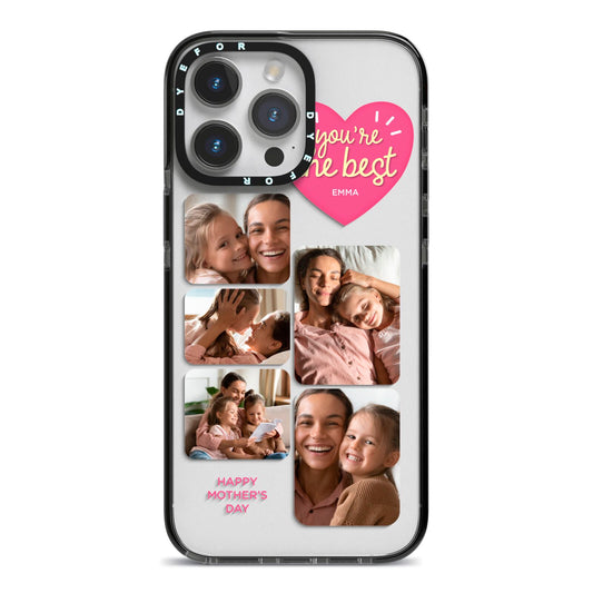 Mothers Day Multi Photo Strip iPhone 14 Pro Max Black Impact Case on Silver phone