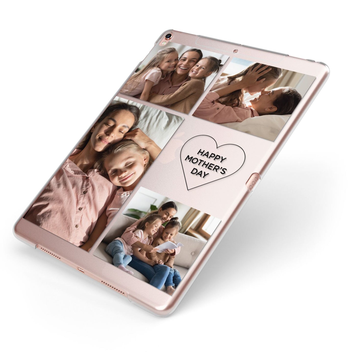 Mothers Day Multi Photo Tiles Apple iPad Case on Rose Gold iPad Side View