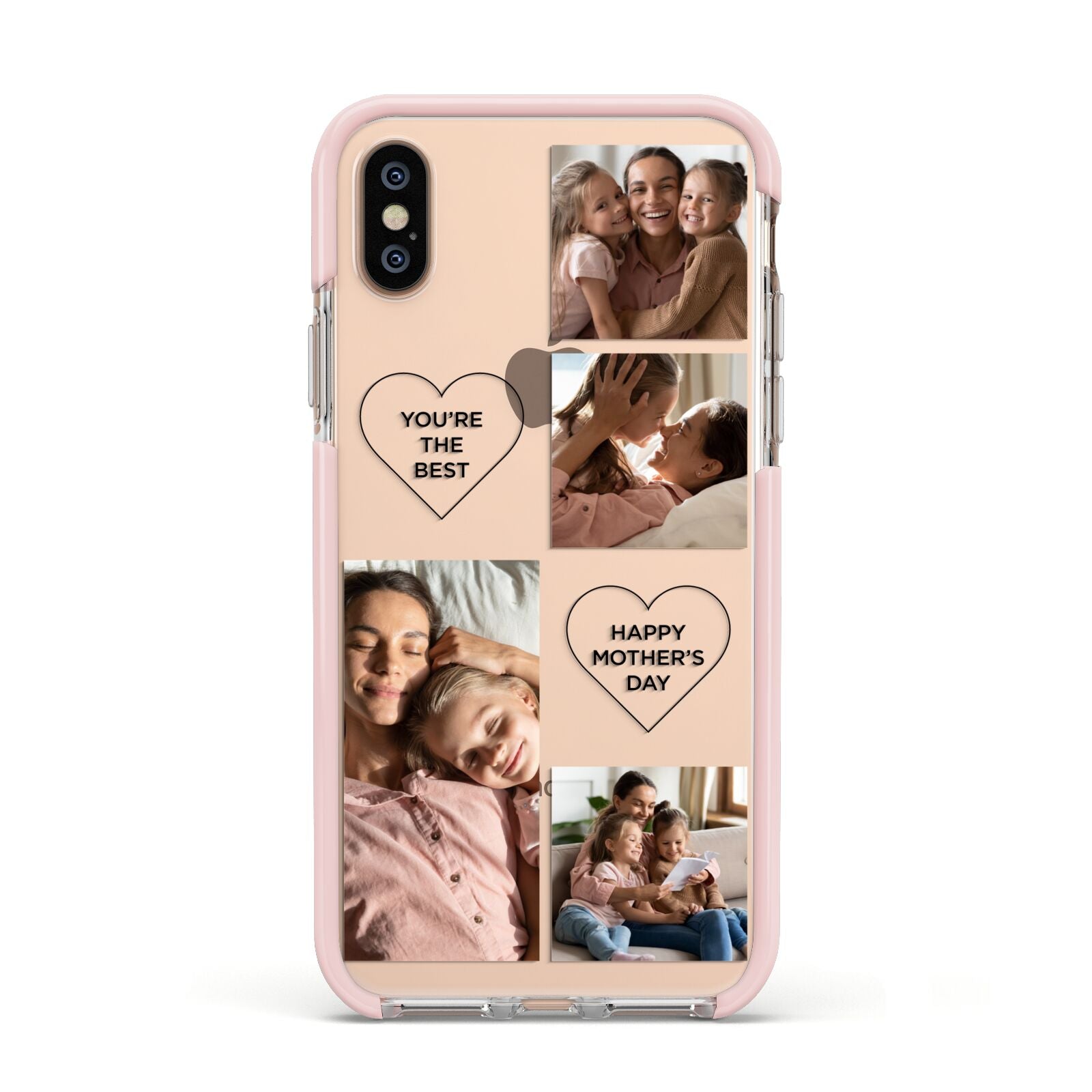 Mothers Day Multi Photo Tiles Apple iPhone Xs Impact Case Pink Edge on Gold Phone