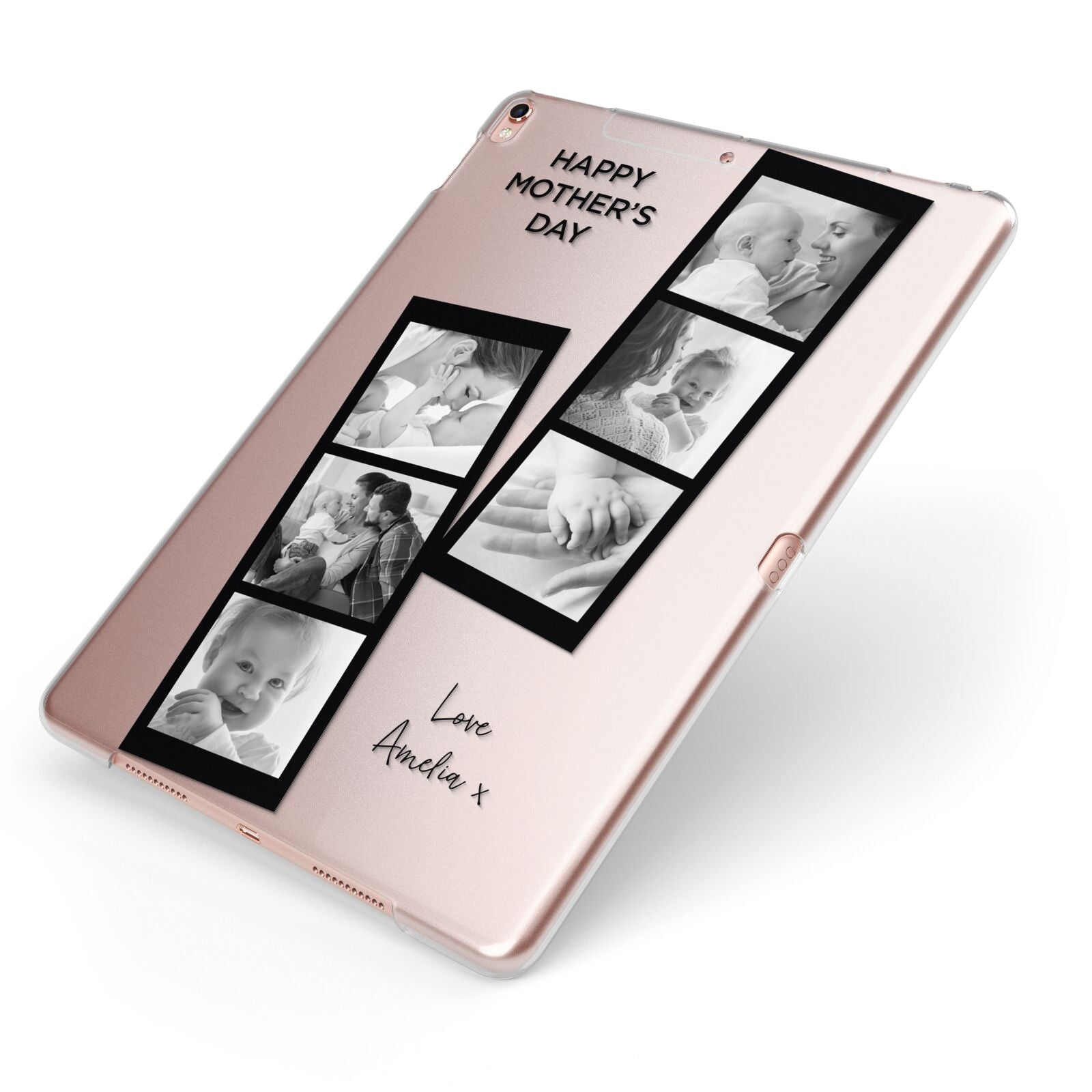 Mothers Day Photo Strip Apple iPad Case on Rose Gold iPad Side View