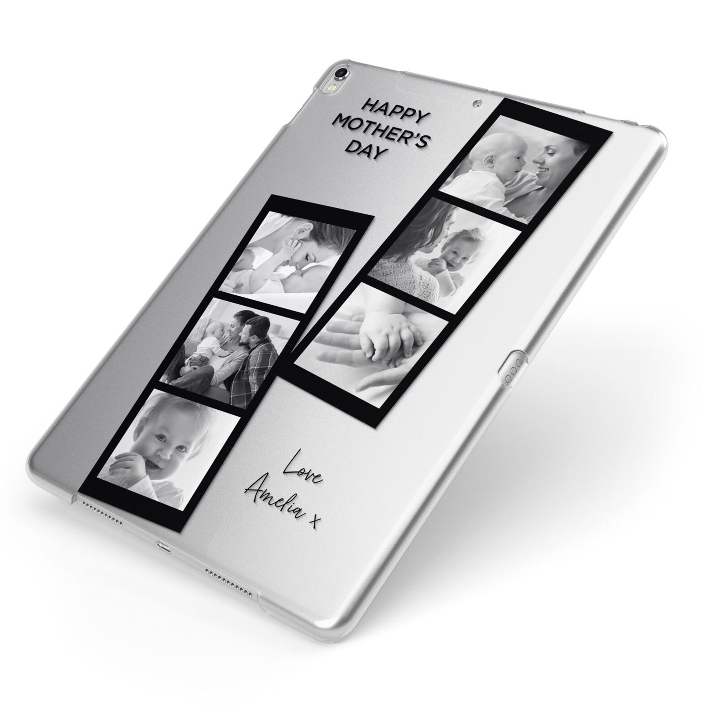 Mothers Day Photo Strip Apple iPad Case on Silver iPad Side View