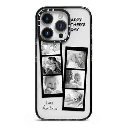 Mothers Day Photo Strip iPhone 14 Pro Black Impact Case on Silver phone