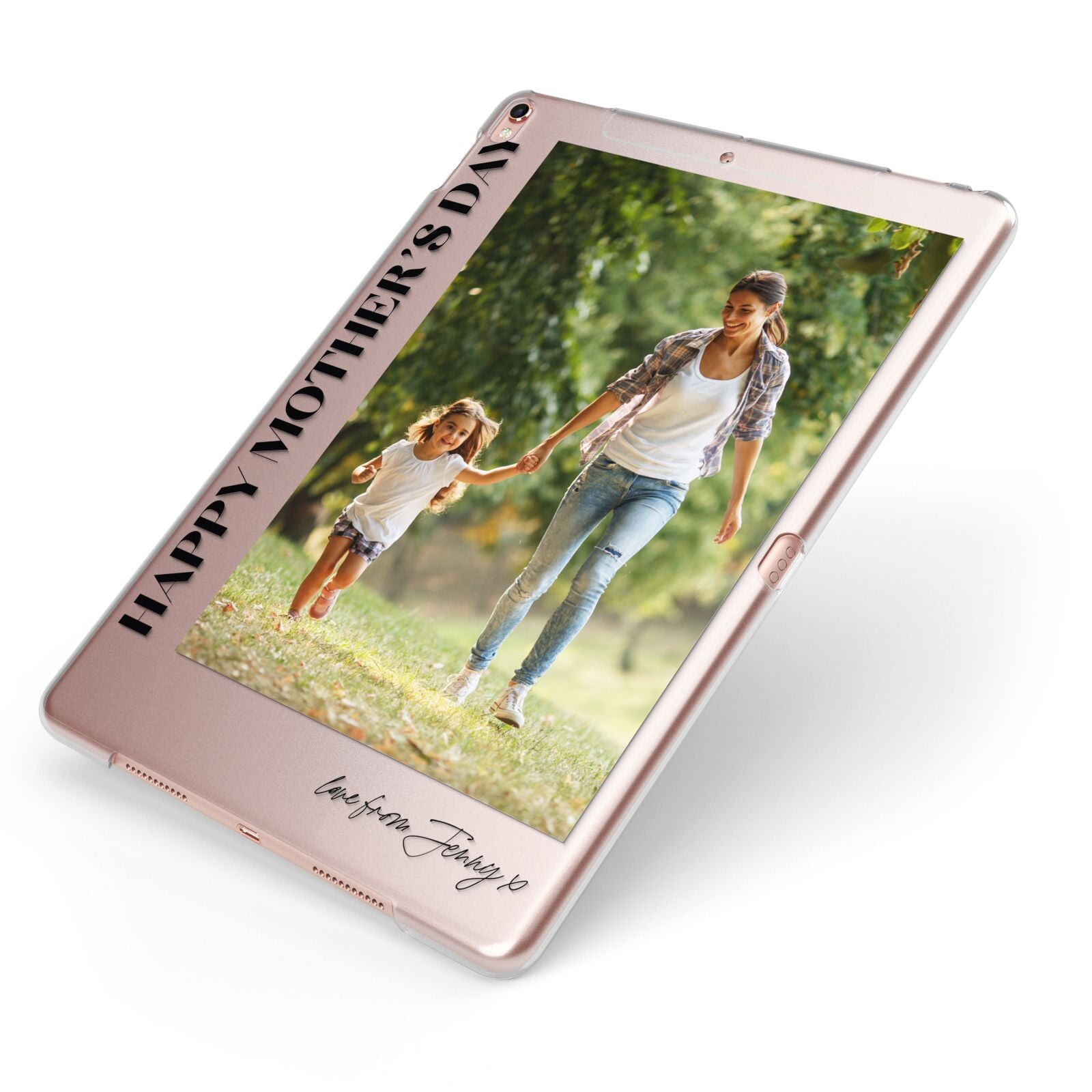 Mothers Day Photo with Text Apple iPad Case on Rose Gold iPad Side View
