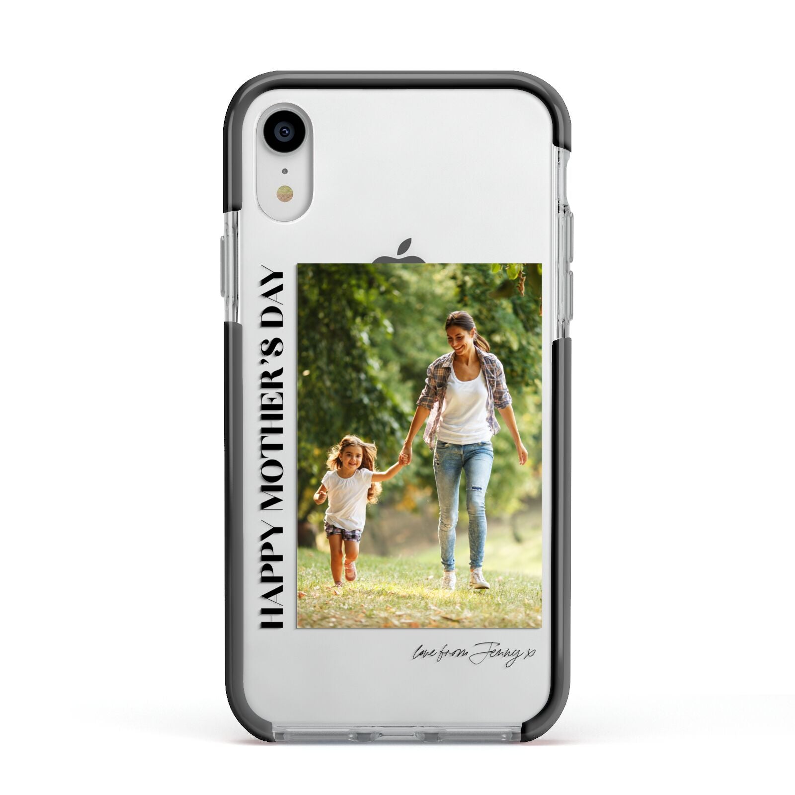 Mothers Day Photo with Text Apple iPhone XR Impact Case Black Edge on Silver Phone