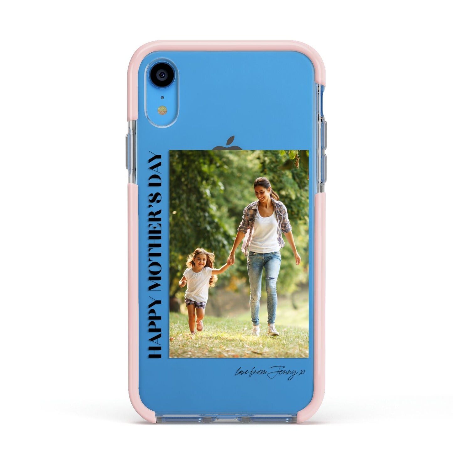 Mothers Day Photo with Text Apple iPhone XR Impact Case Pink Edge on Blue Phone