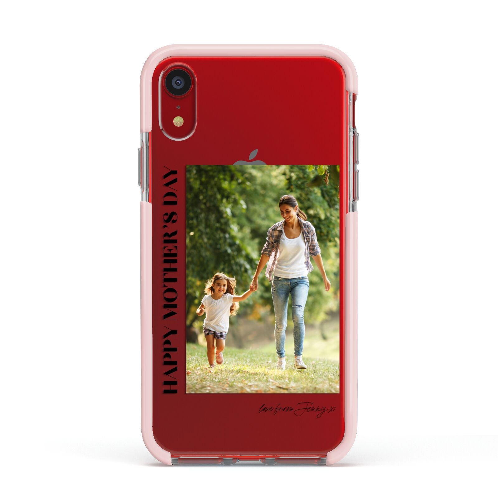 Mothers Day Photo with Text Apple iPhone XR Impact Case Pink Edge on Red Phone