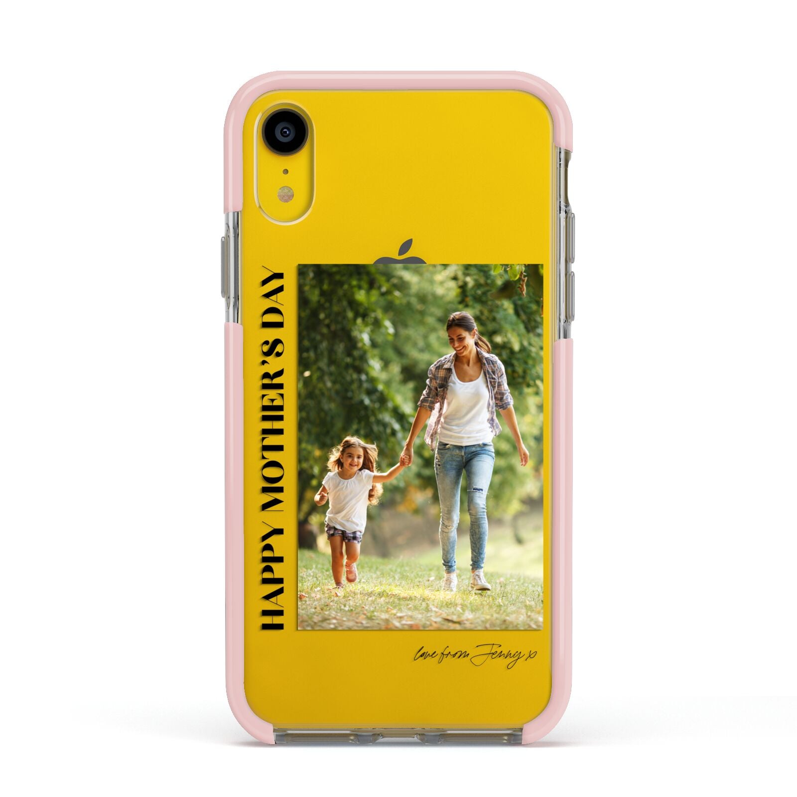 Mothers Day Photo with Text Apple iPhone XR Impact Case Pink Edge on Yellow Phone
