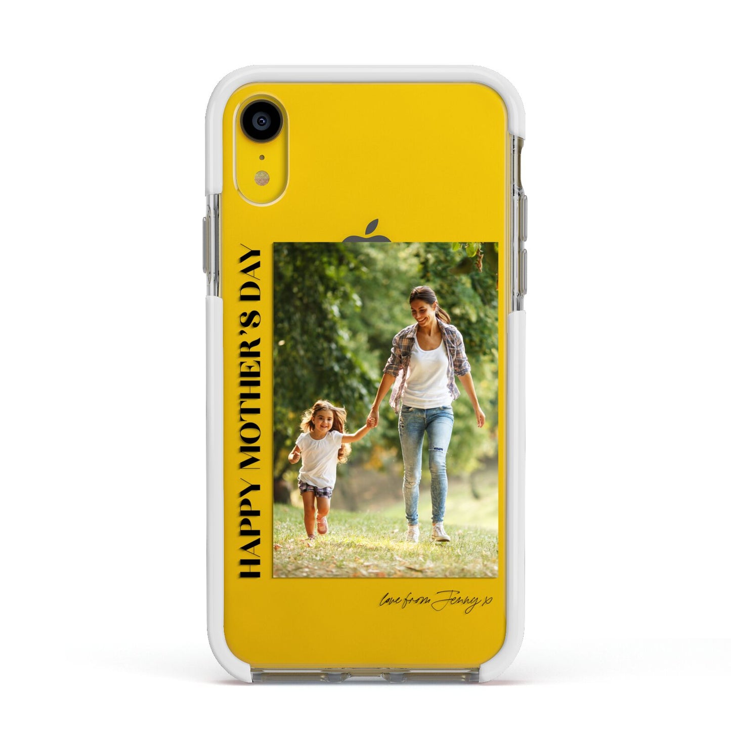 Mothers Day Photo with Text Apple iPhone XR Impact Case White Edge on Yellow Phone