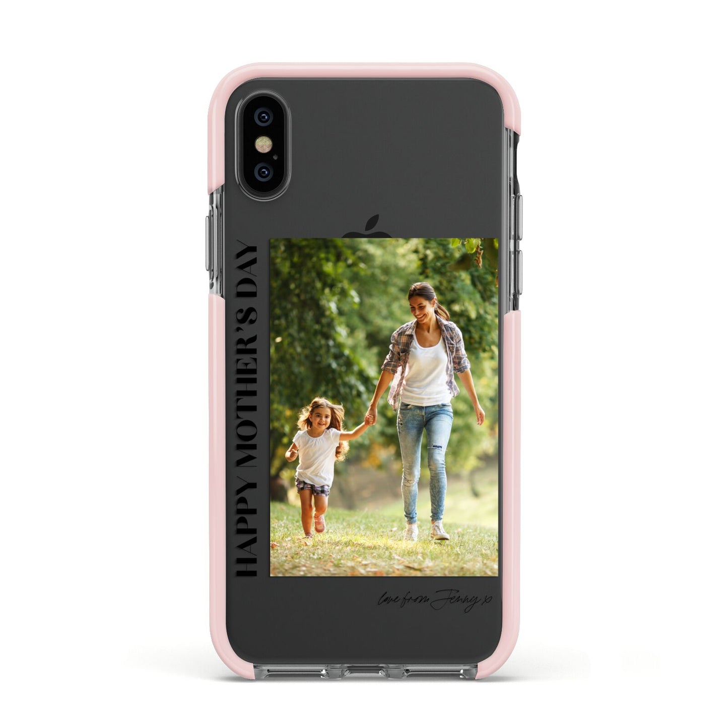 Mothers Day Photo with Text Apple iPhone Xs Impact Case Pink Edge on Black Phone