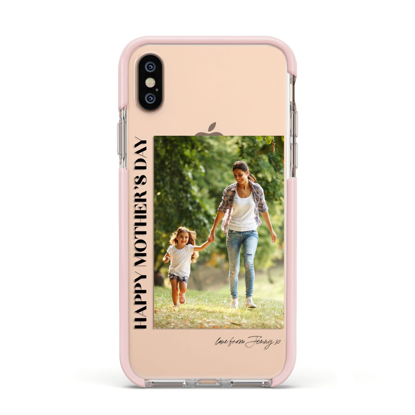 Mothers Day Photo with Text Apple iPhone Xs Impact Case Pink Edge on Gold Phone