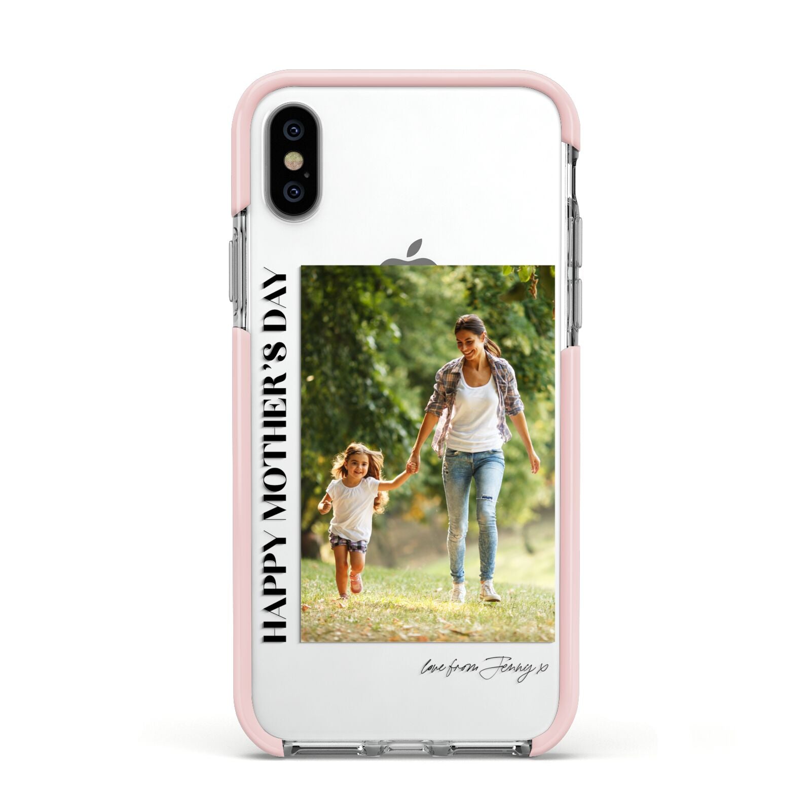 Mothers Day Photo with Text Apple iPhone Xs Impact Case Pink Edge on Silver Phone